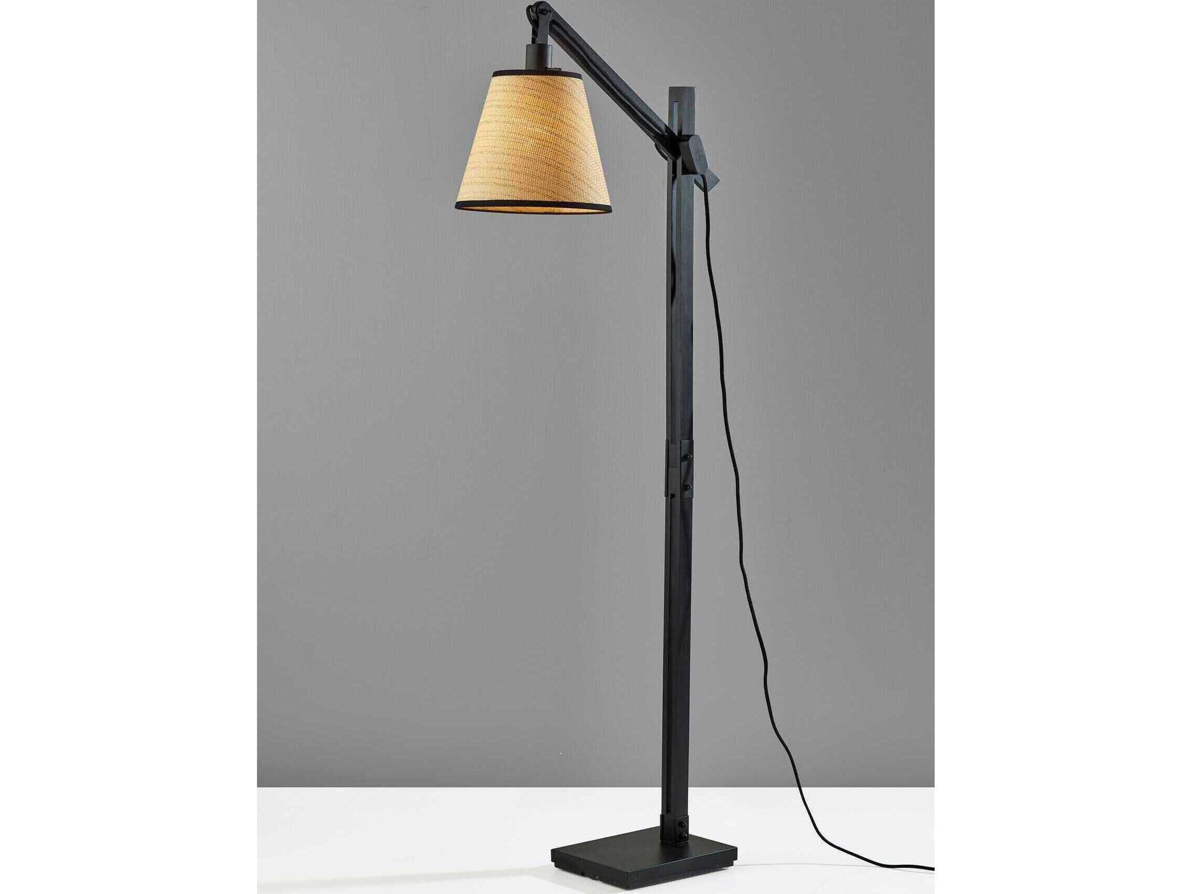 Adesso Walden Black Natural Woven Paper With Trim Floor Lamp