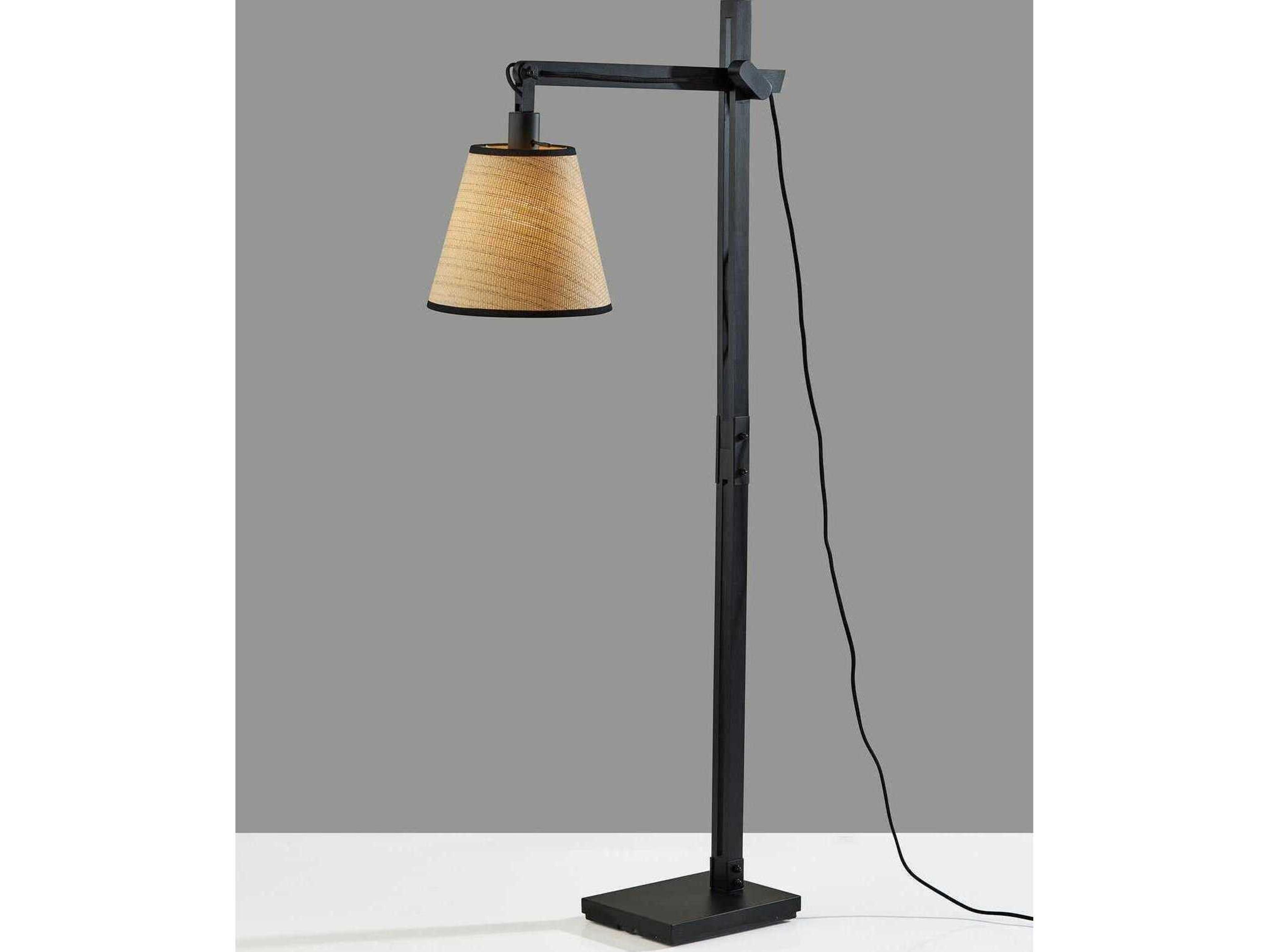 Adesso Walden Black Natural Woven Paper With Trim Floor Lamp