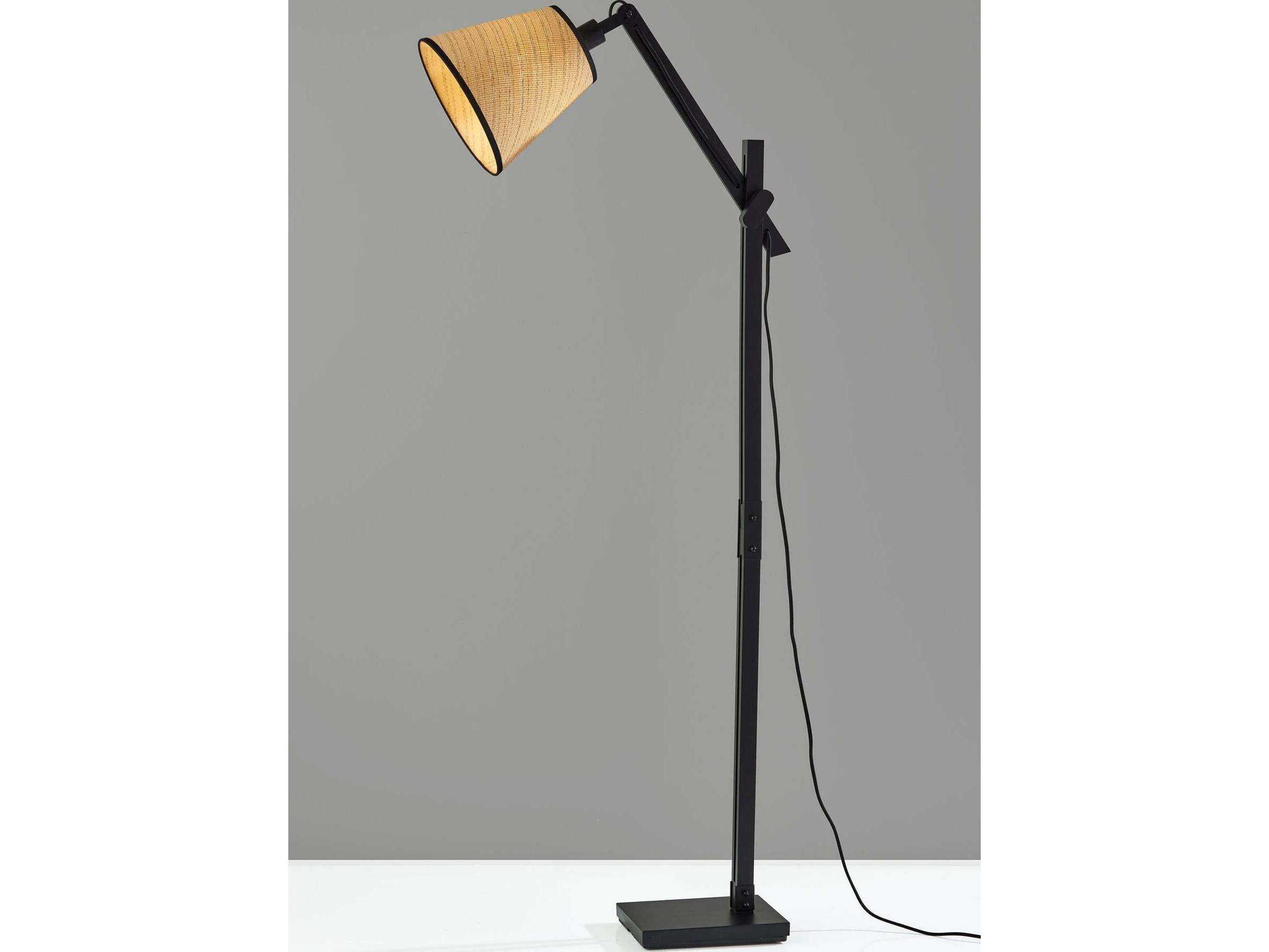 Adesso Walden Black Natural Woven Paper With Trim Floor Lamp
