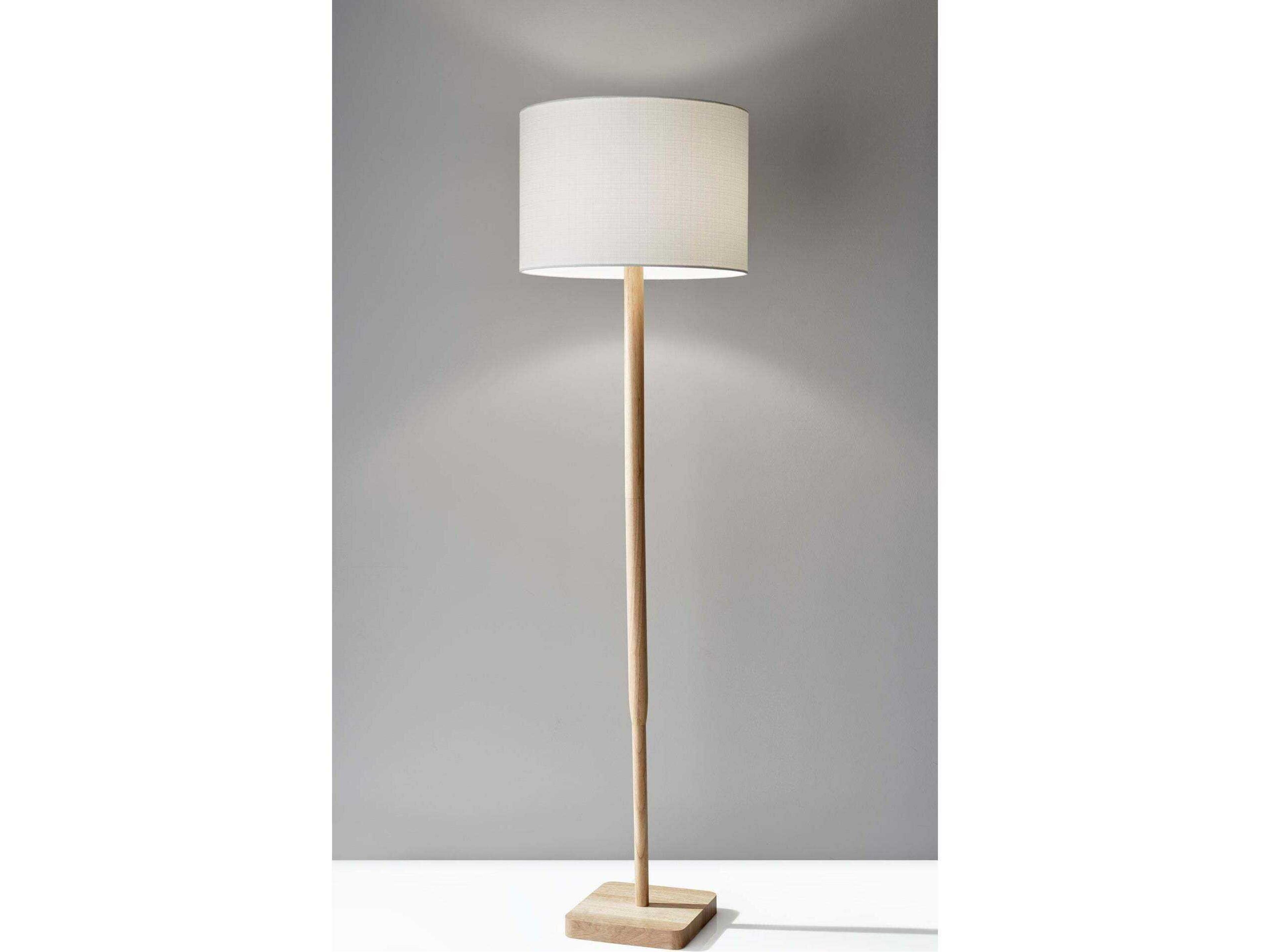 Adesso Ellis Natural Rubber White Textured Linen Brown Floor Lamp