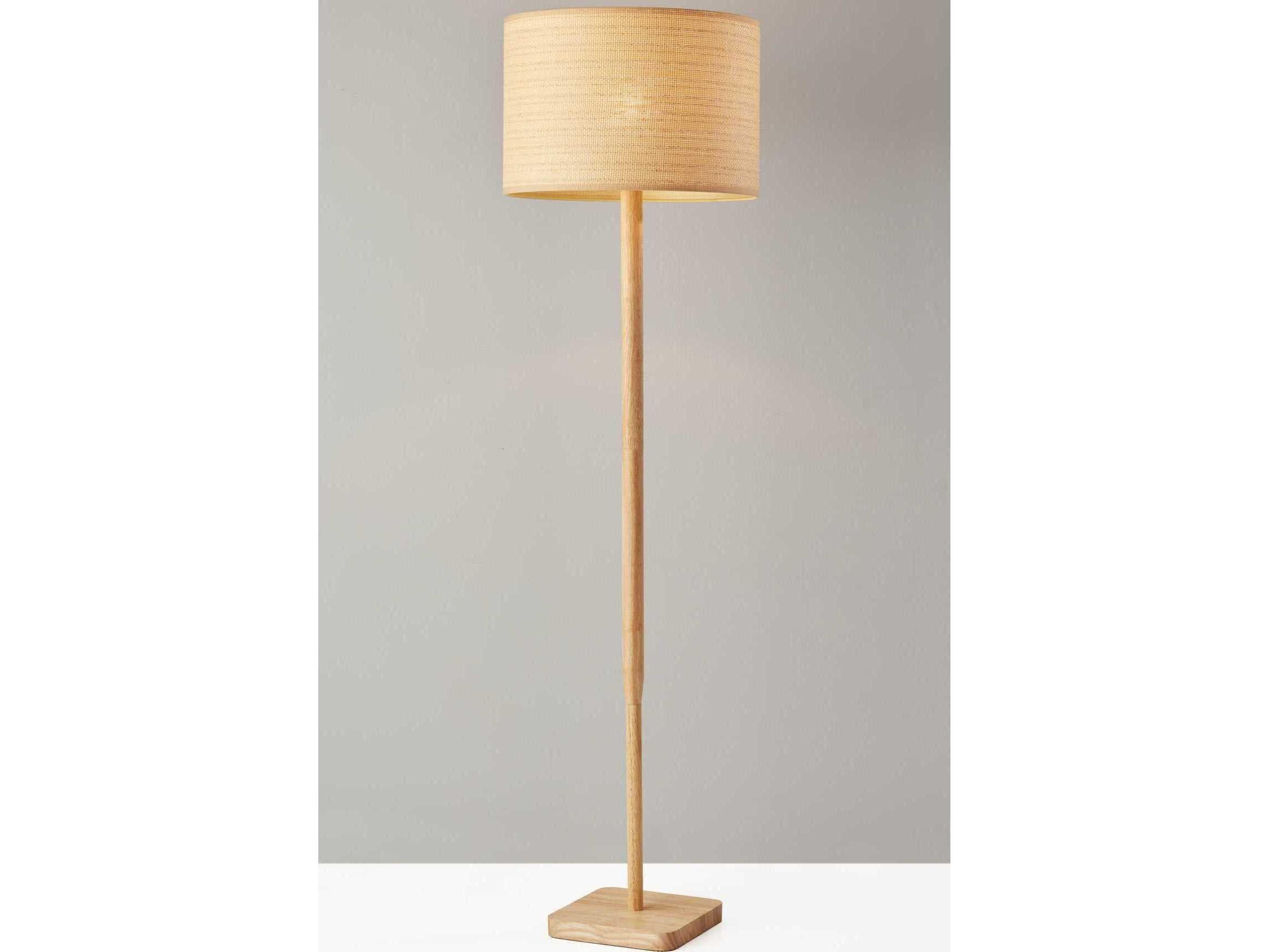 Adesso Ellis Natural Woven With Beige Trim Brown Floor Lamp