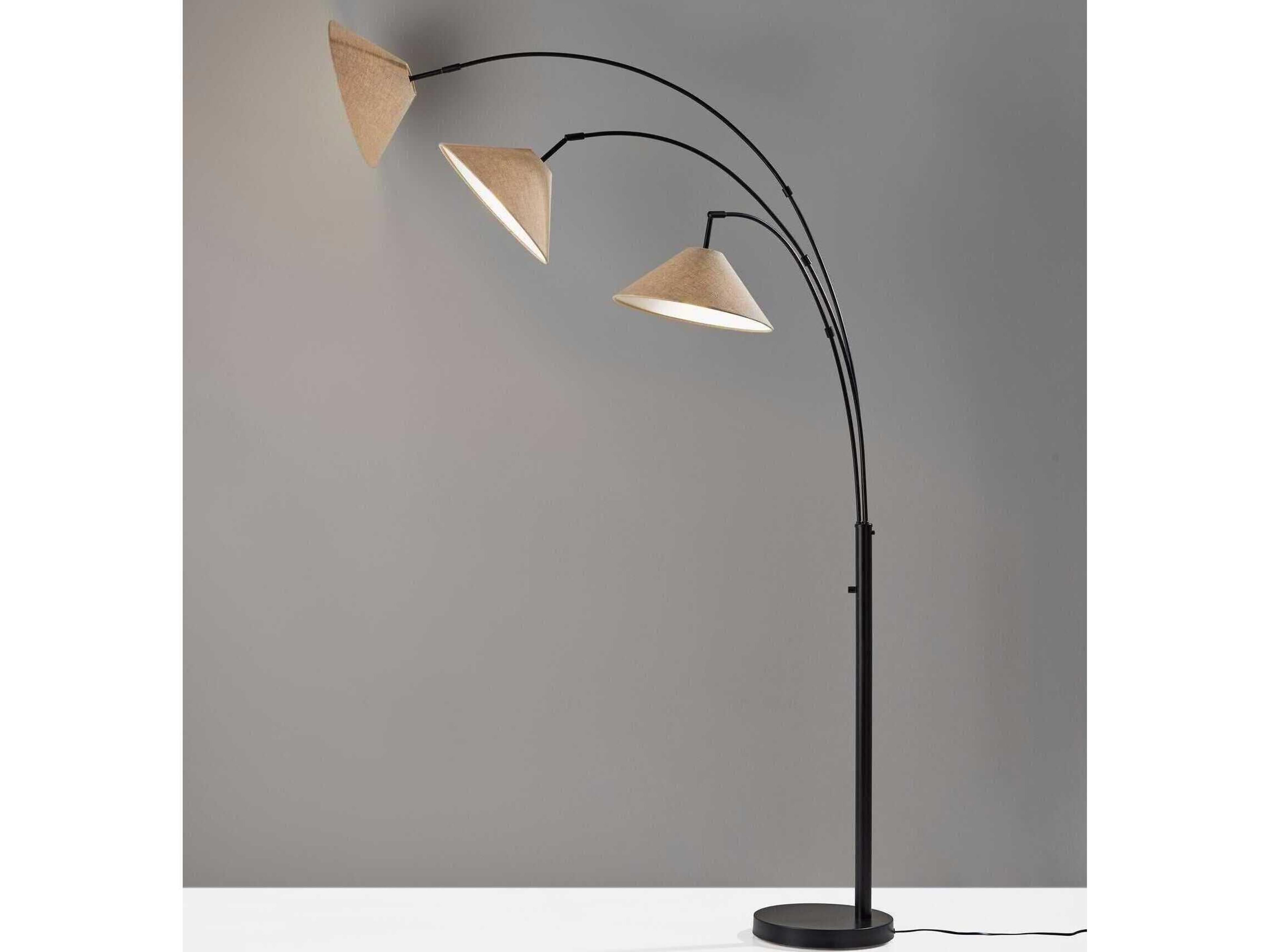Adesso Braxton Dark Bronze Light Brown Textured Fabric Floor Lamp