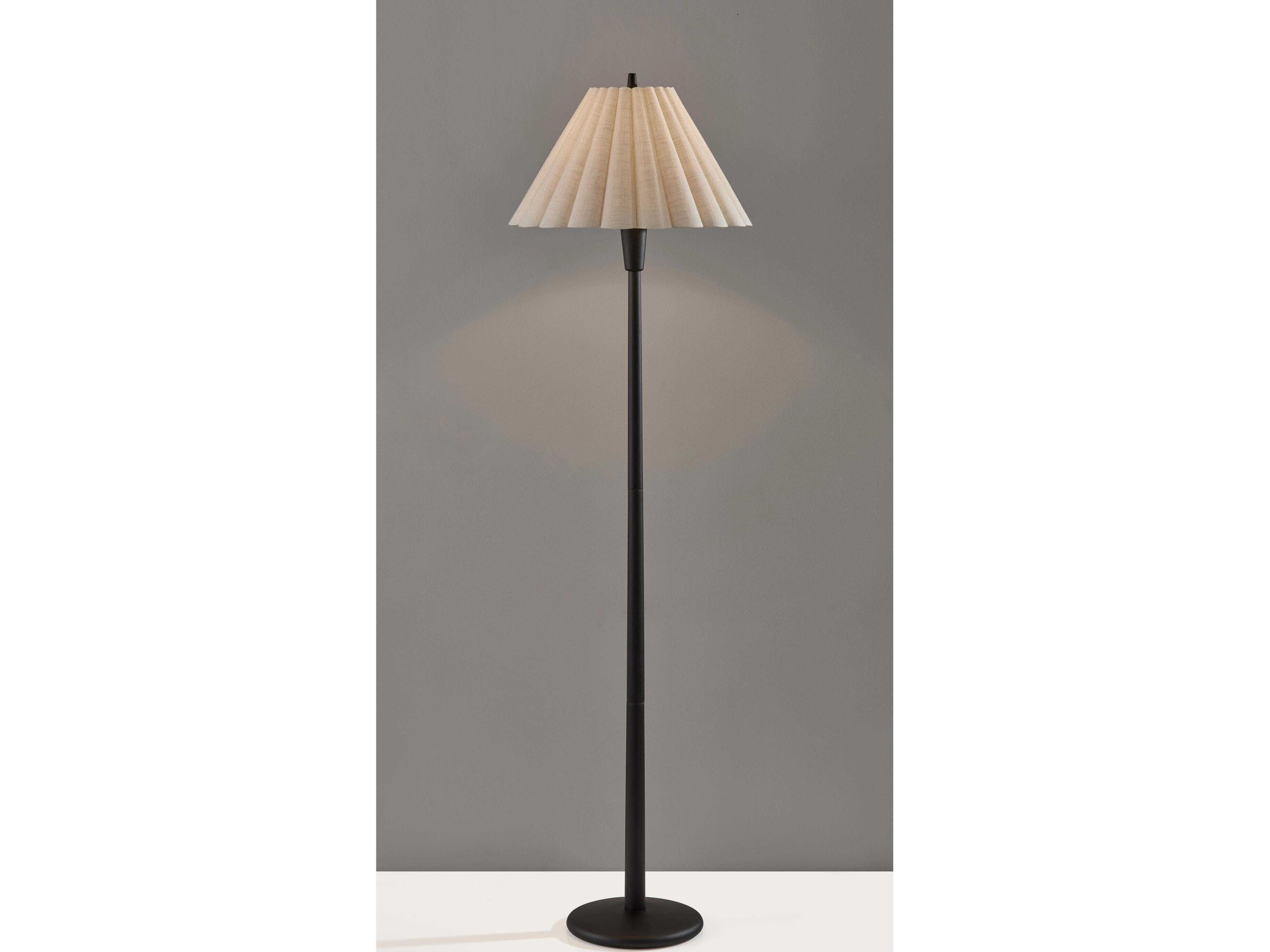 Adesso Scallop Black Textured Cream Scalloped Fabric Floor Lamp