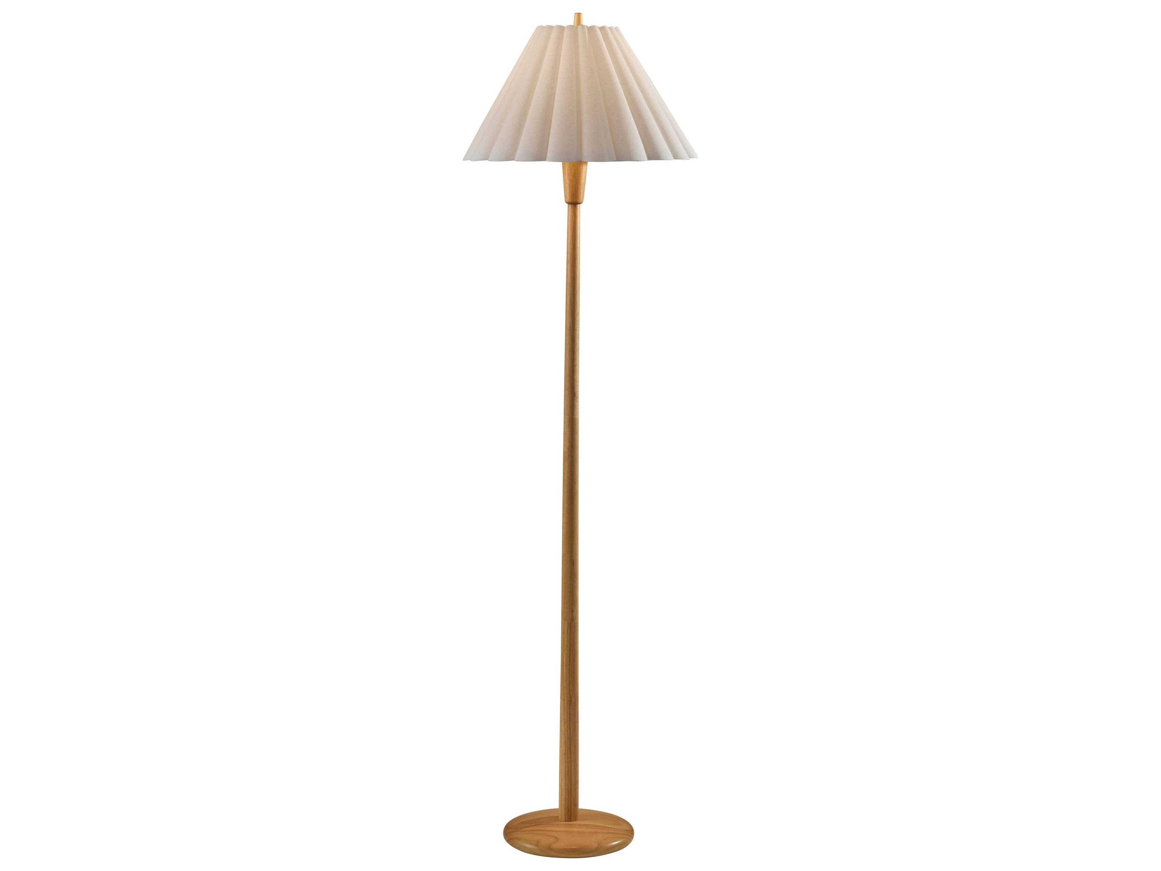 Scallop Floor Lamp Natural Wood with White Fabric Shade