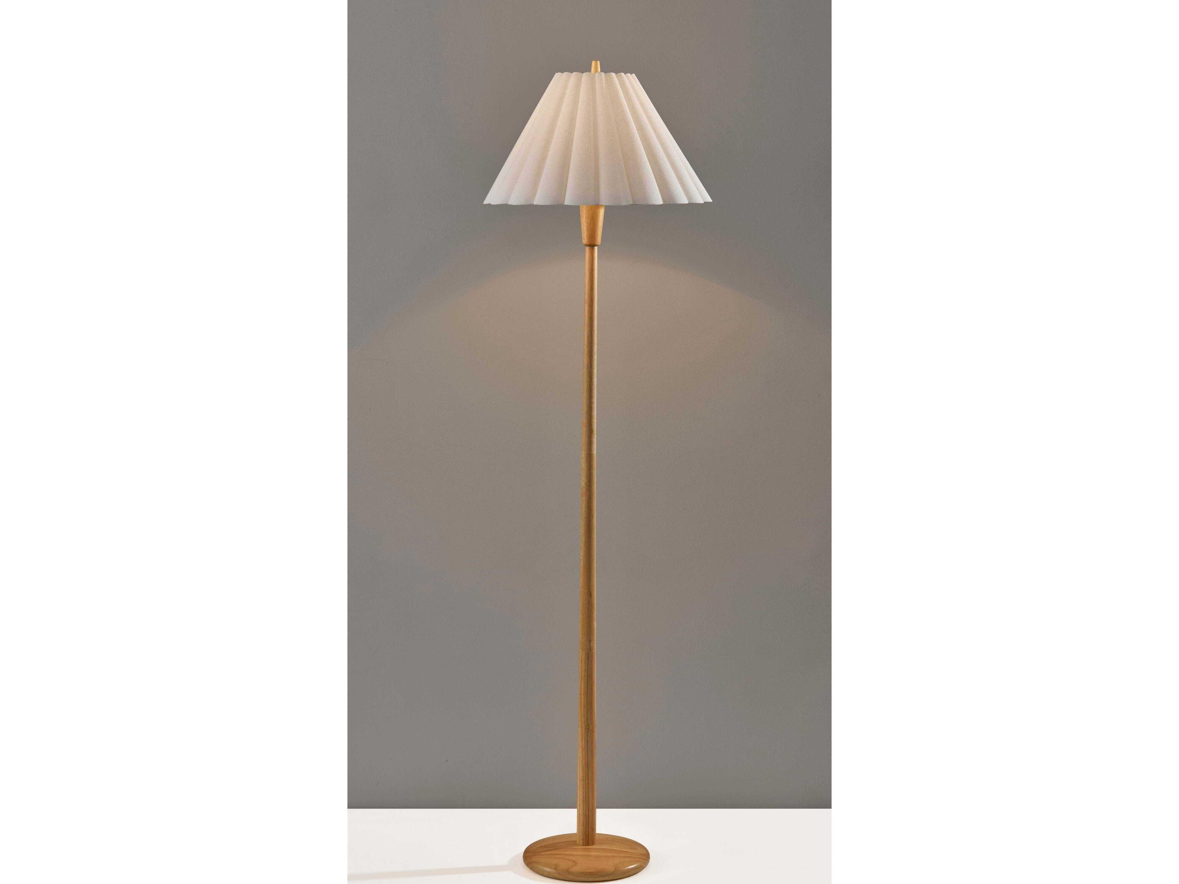 Adesso Scallop Natural Textured White Scalloped Fabric Brown Floor Lamp