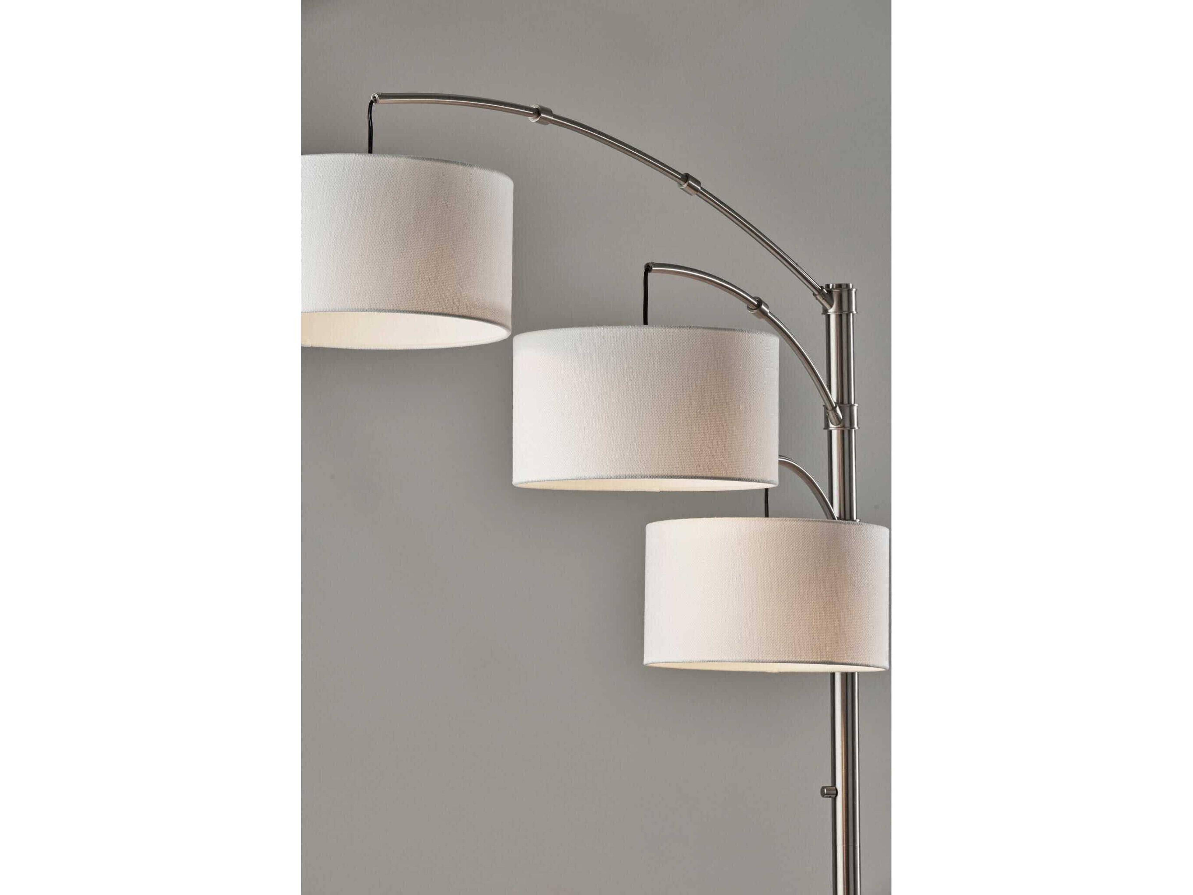 Adesso Cabo Brushed Steel Textured White Fabric Floor Lamp