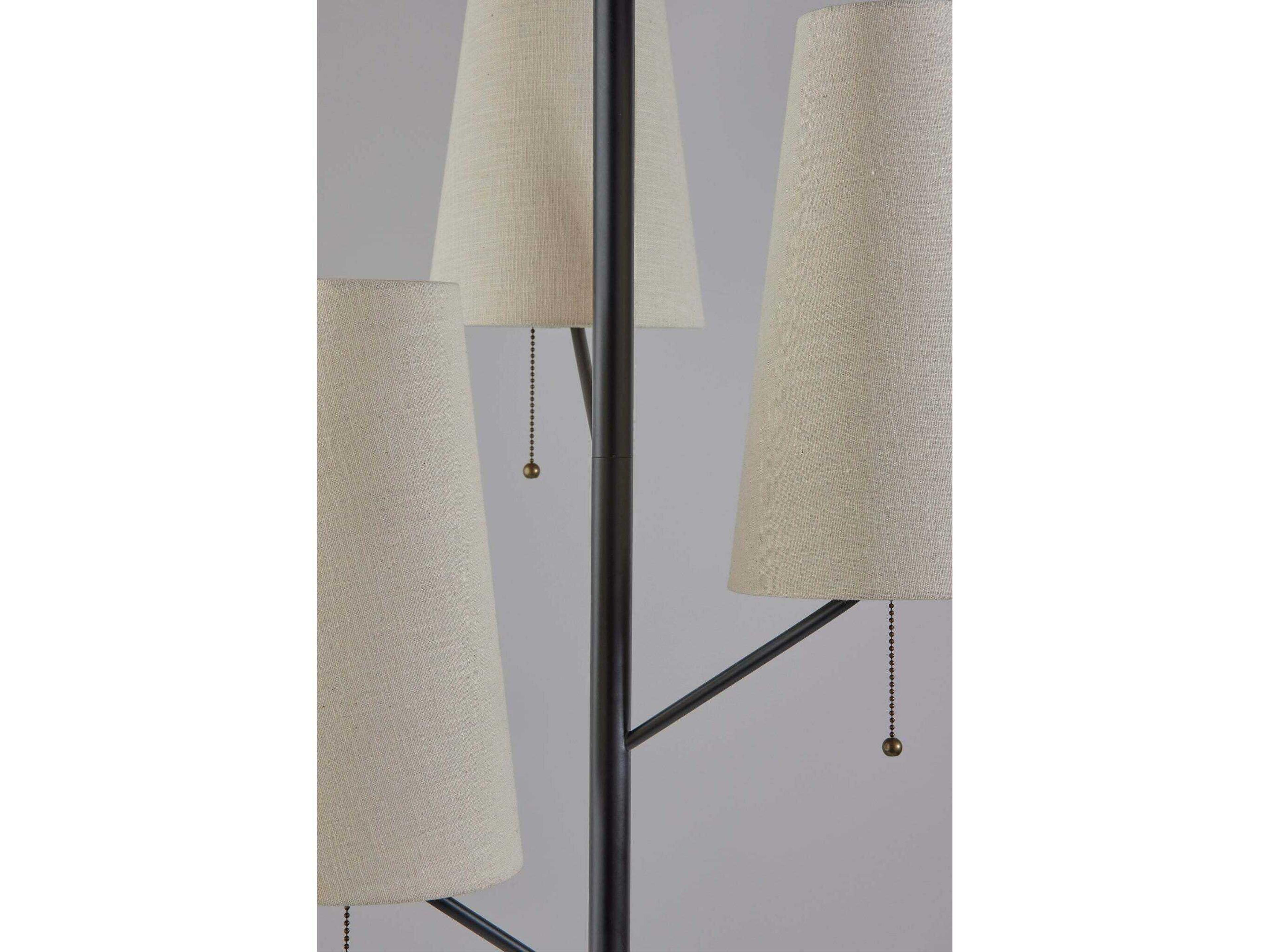 Adesso Daniel Black Antique Brass Cream Textured Fabric Floor Lamp