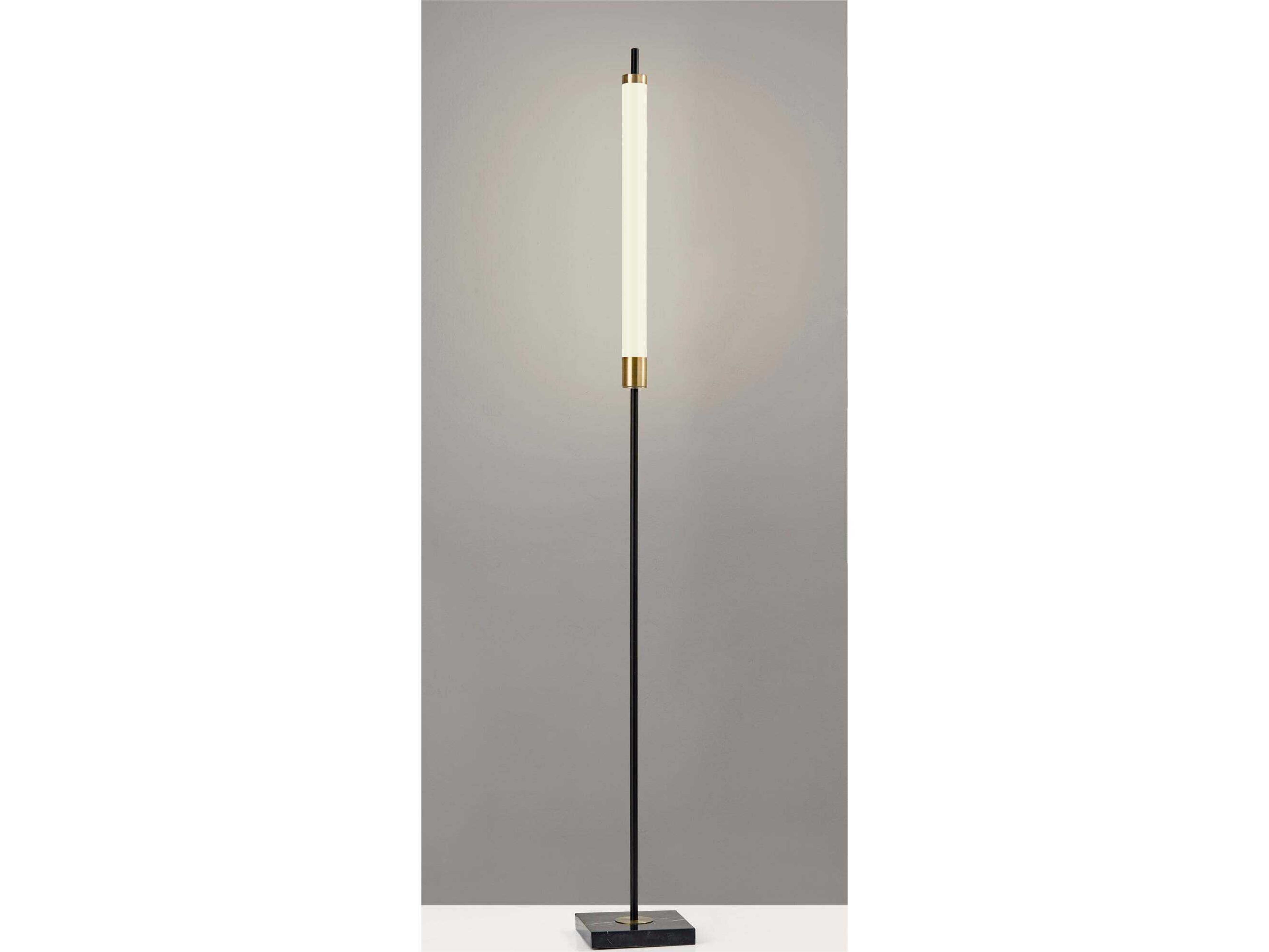 Adesso Piper Black Antique Brass Frosted Plastic Floor Lamp