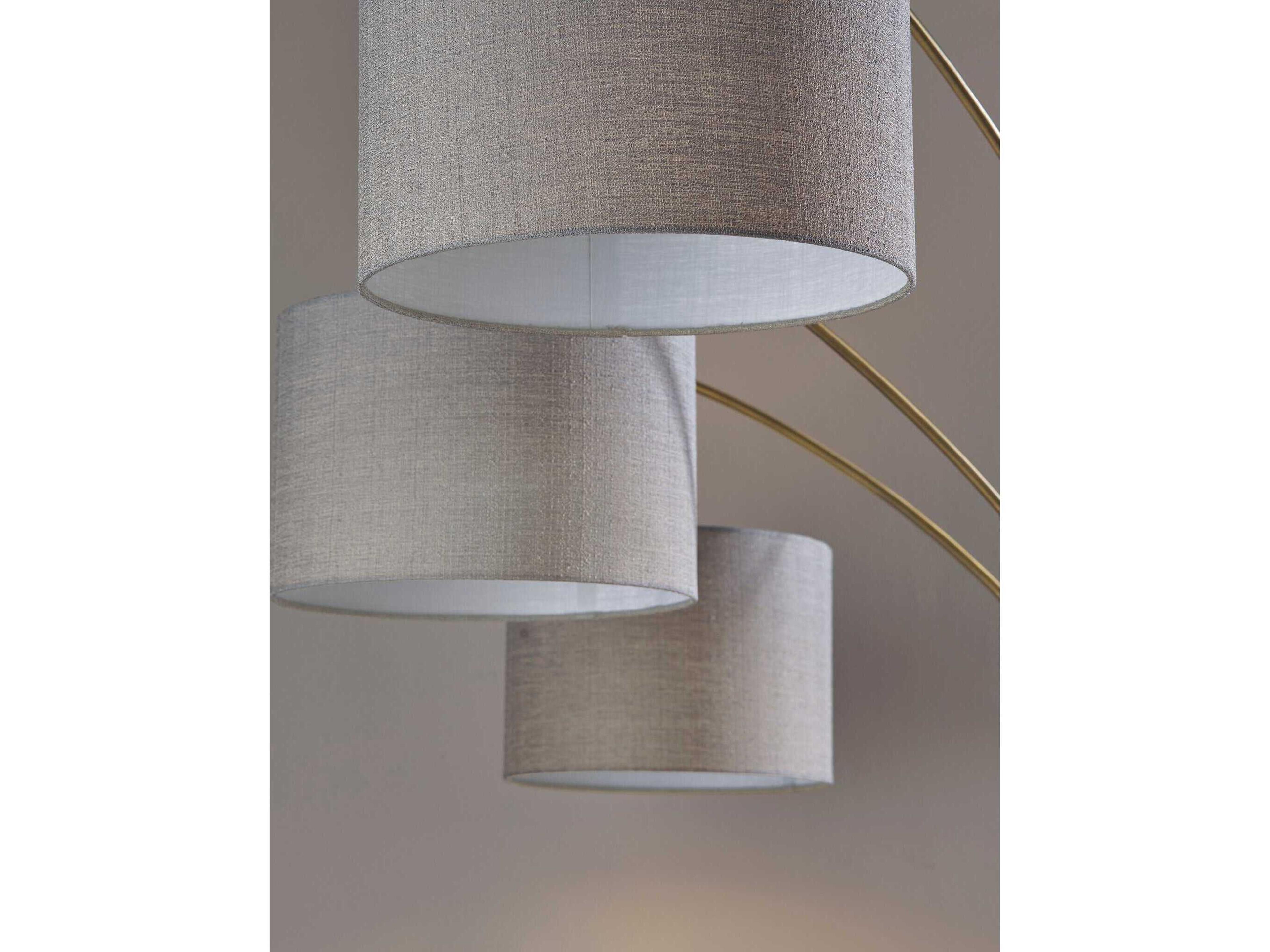 Adesso Bergen Black Antique Brass Grey Textured Fabric Floor Lamp