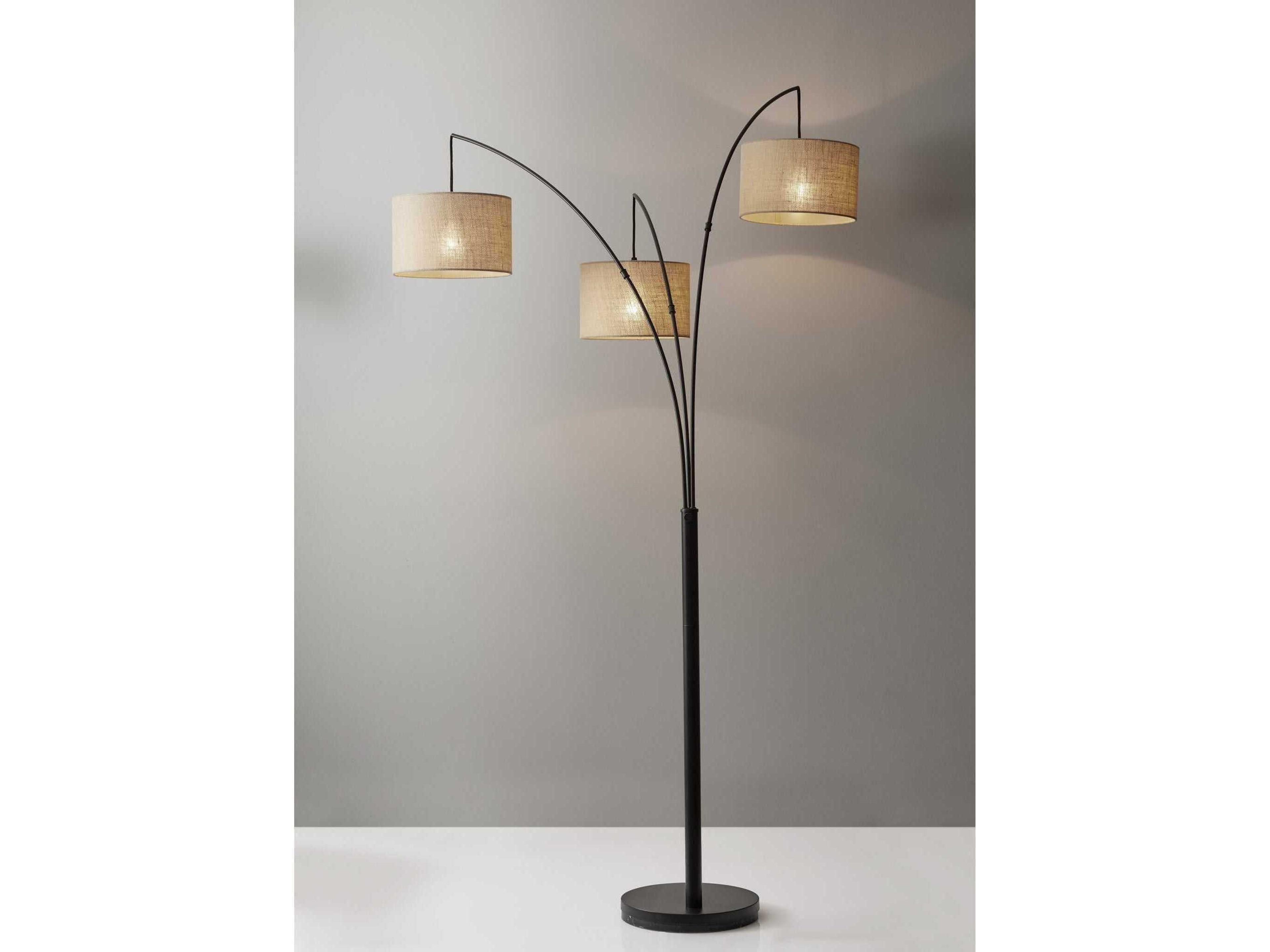 Adesso Trinity Antique Bronze Brown Burlap Floor Lamp