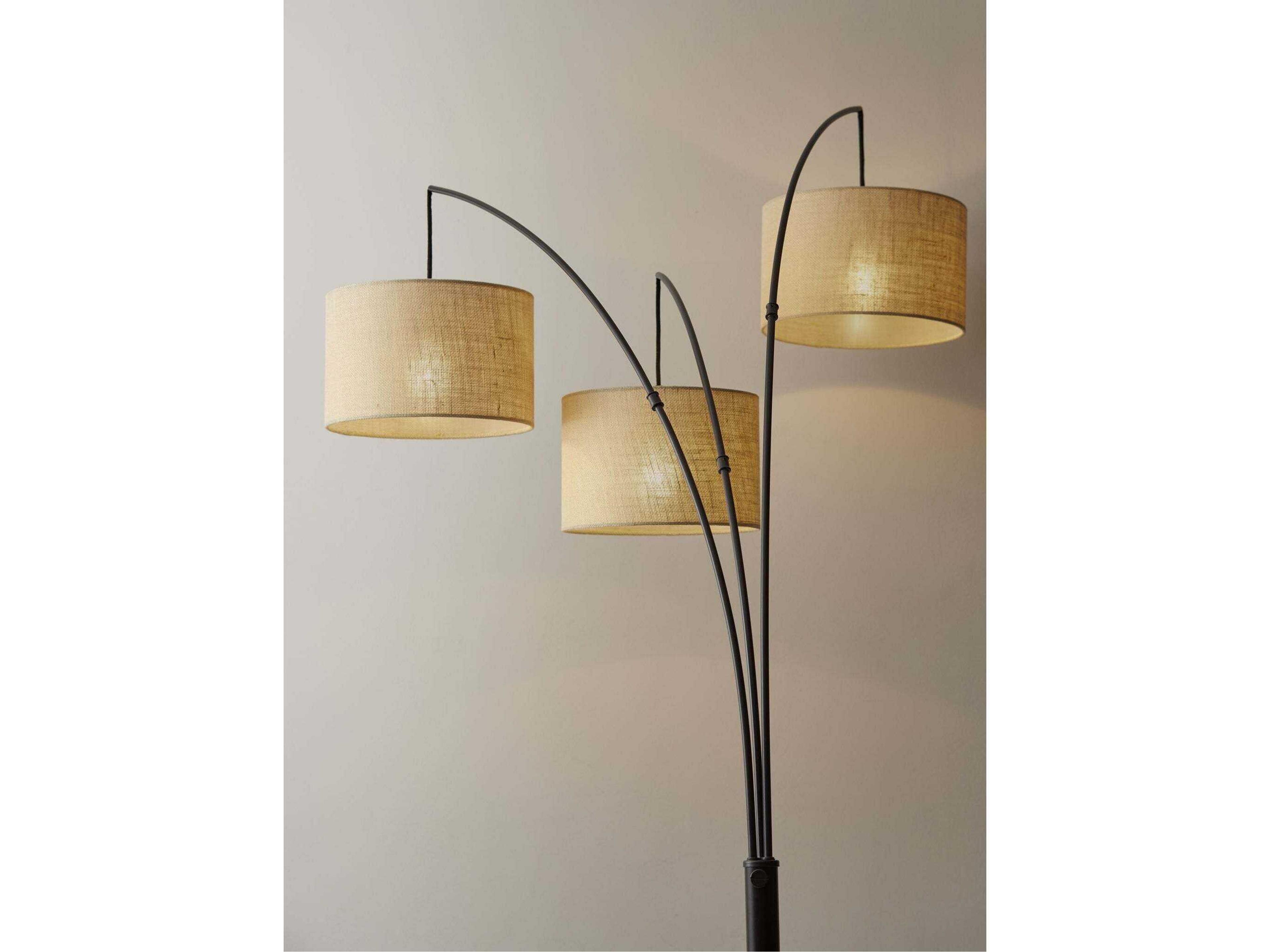 Adesso Trinity Antique Bronze Brown Burlap Floor Lamp