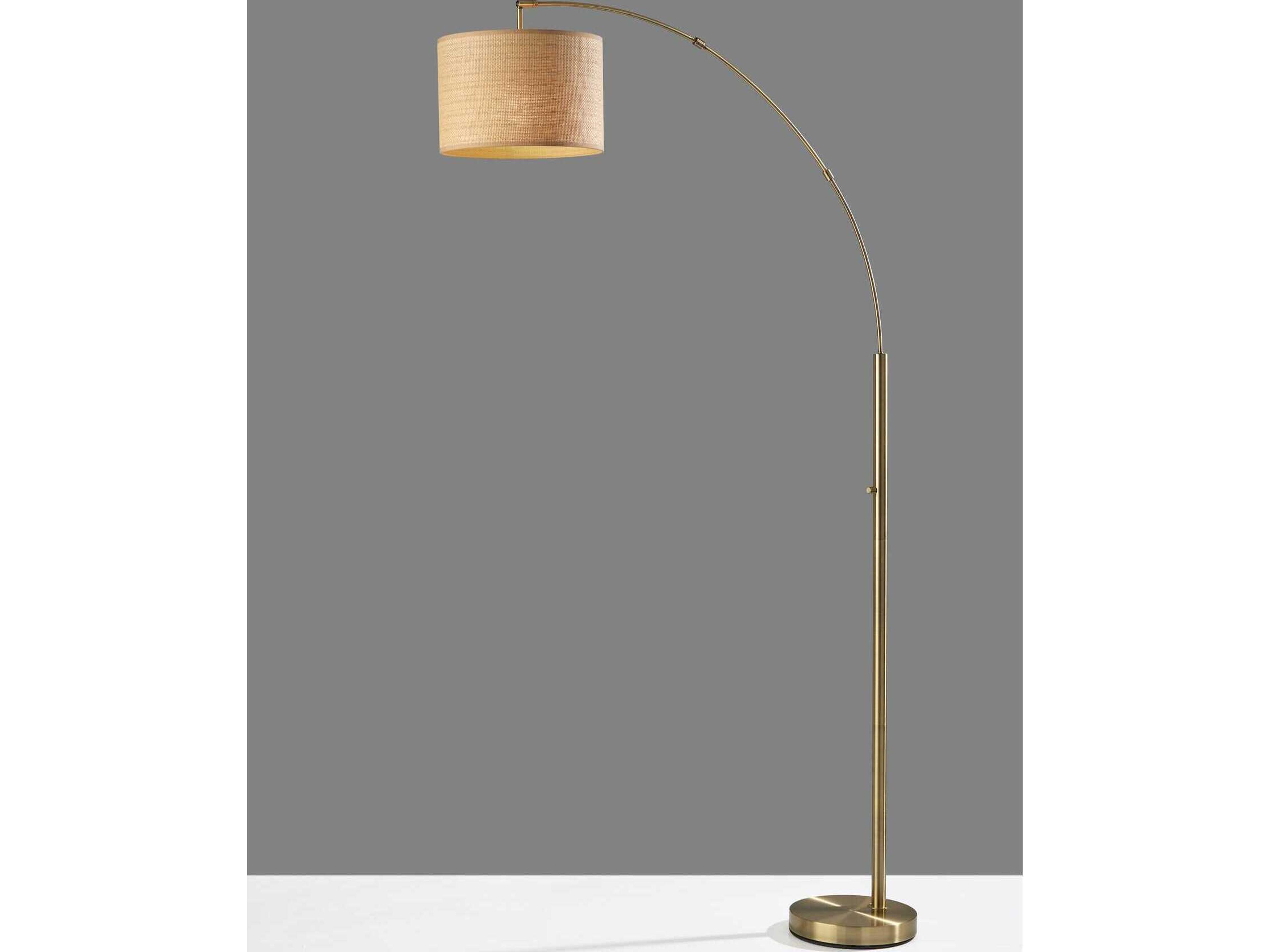 Adesso Bowery Antique Brass Natural Woven With Beige Trim Floor Lamp