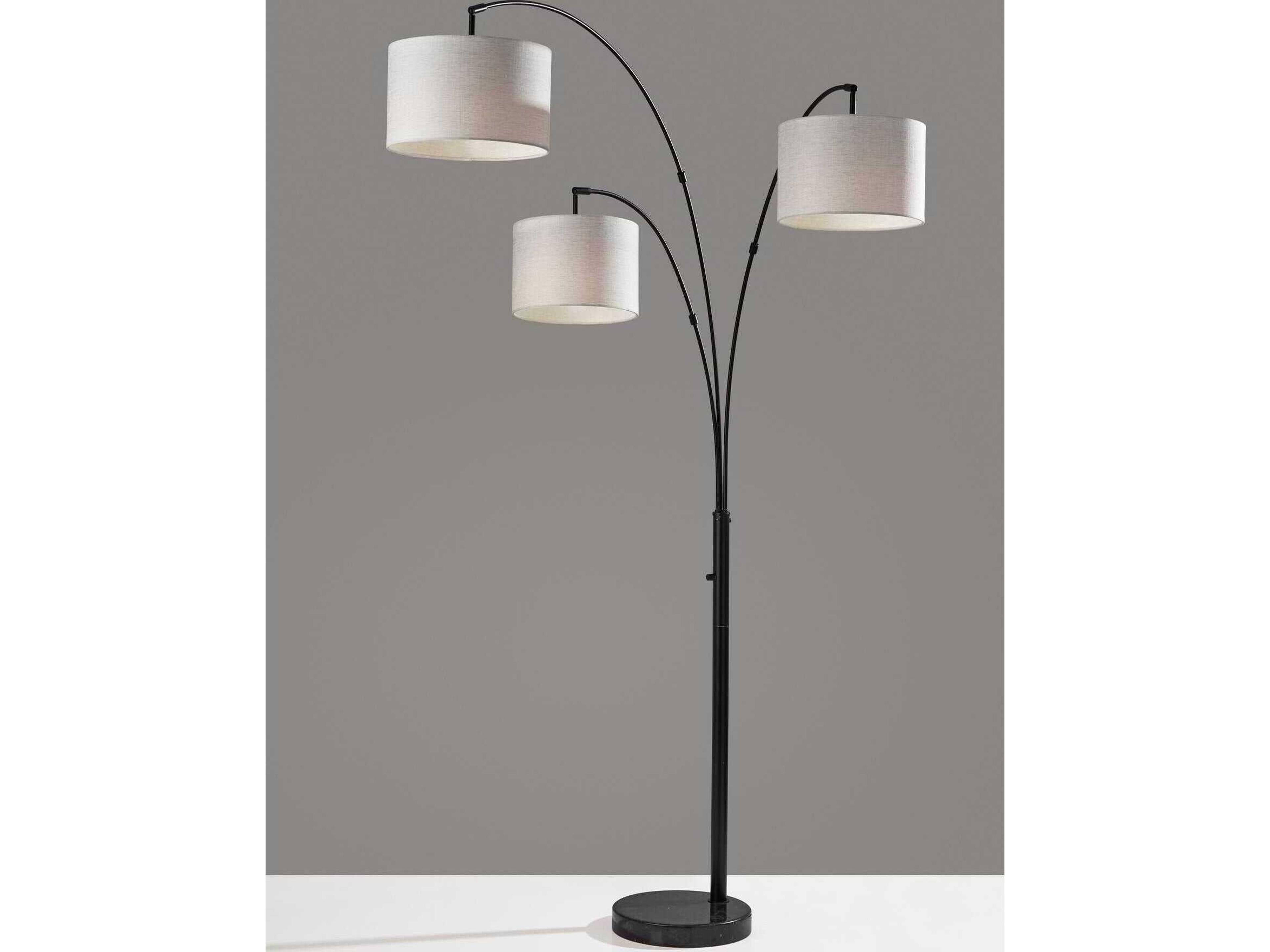 Adesso Bowery Black Taupe Textured Fabric Floor Lamp