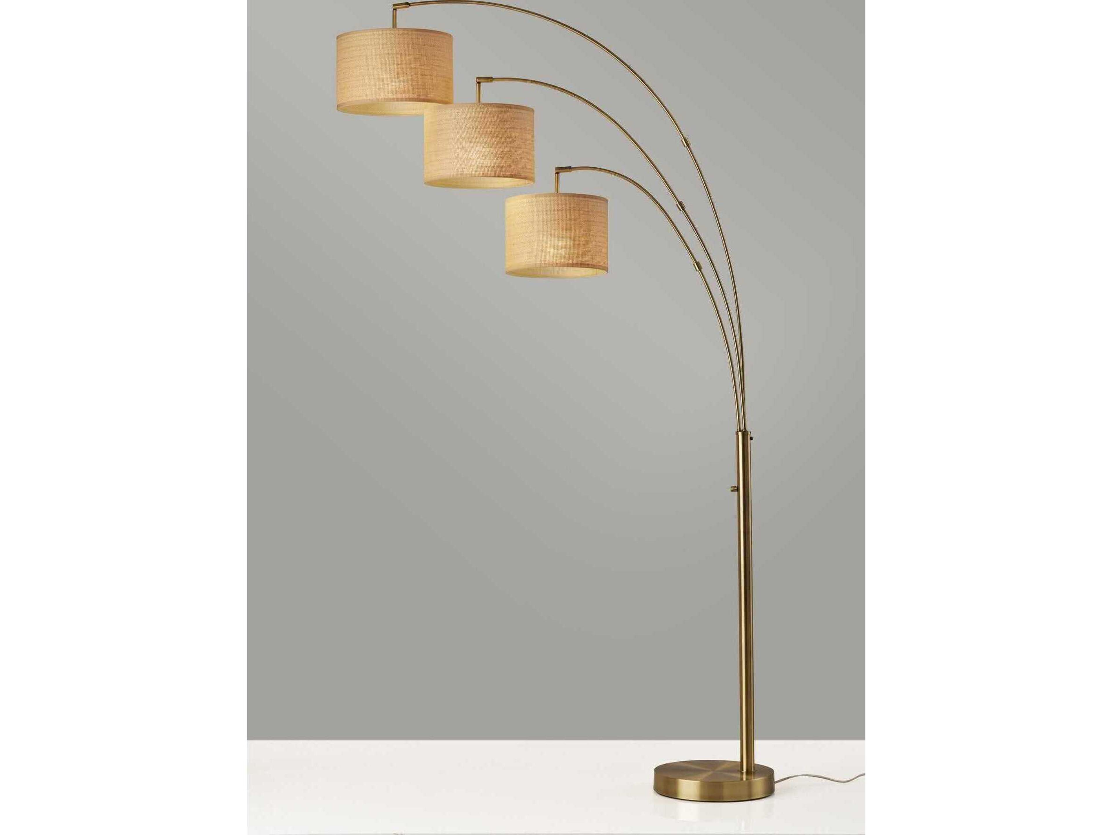 Adesso Bowery Antique Brass Natural Woven With Beige Trim Floor Lamp