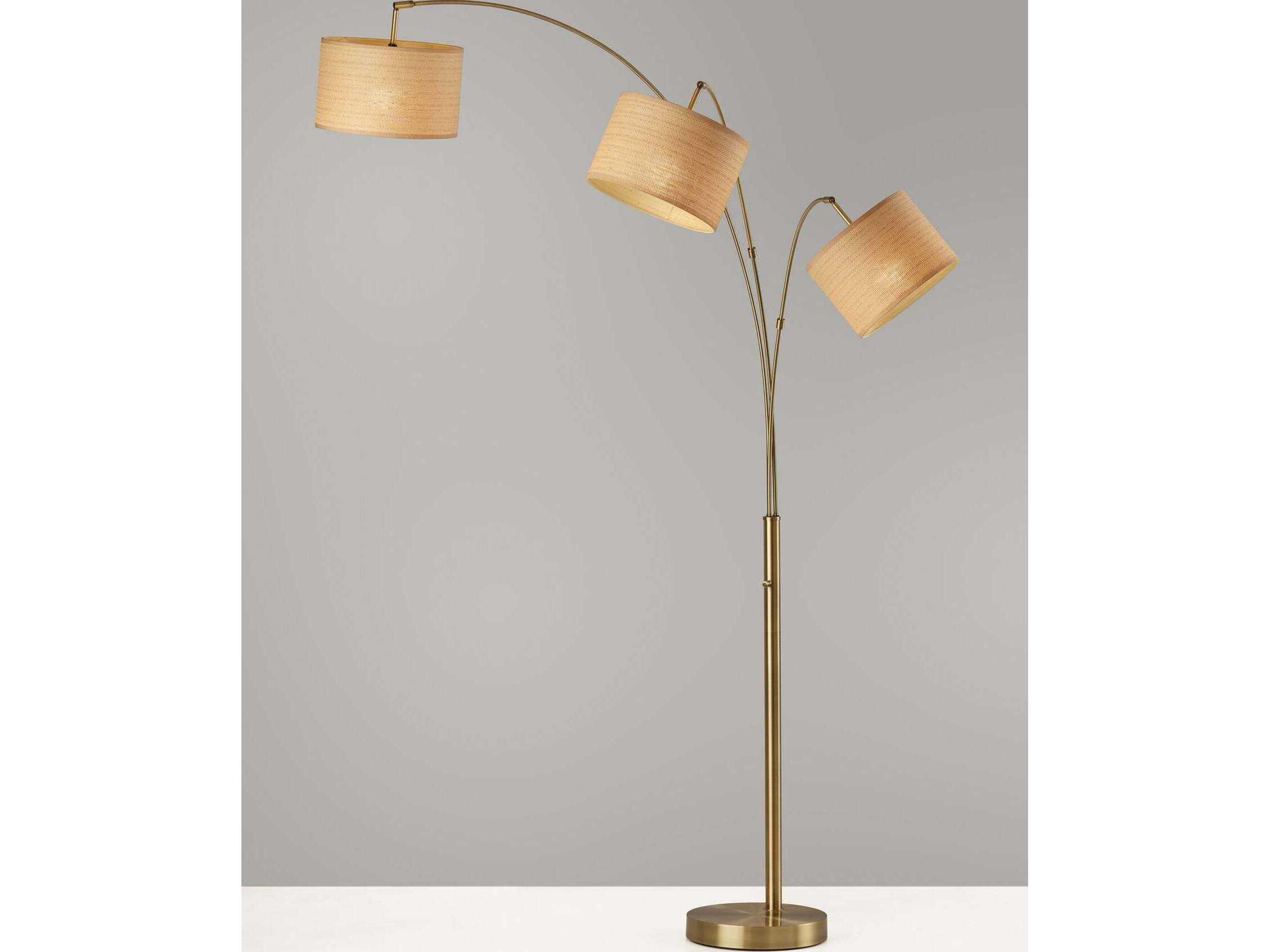 Adesso Bowery Antique Brass Natural Woven With Beige Trim Floor Lamp