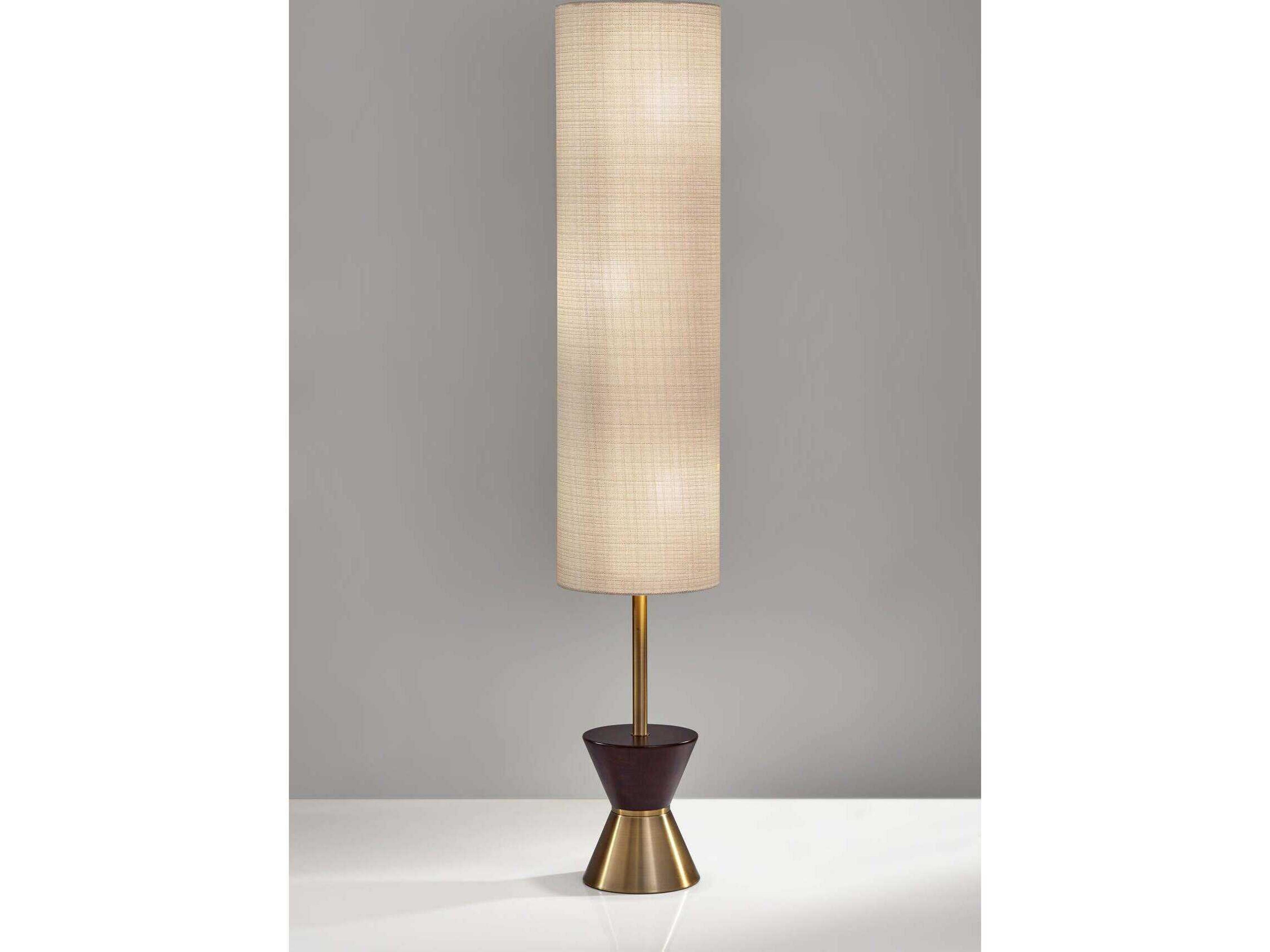 Adesso Carmen Antique Brass Walnut Textured Beige Fabric Floor Lamp