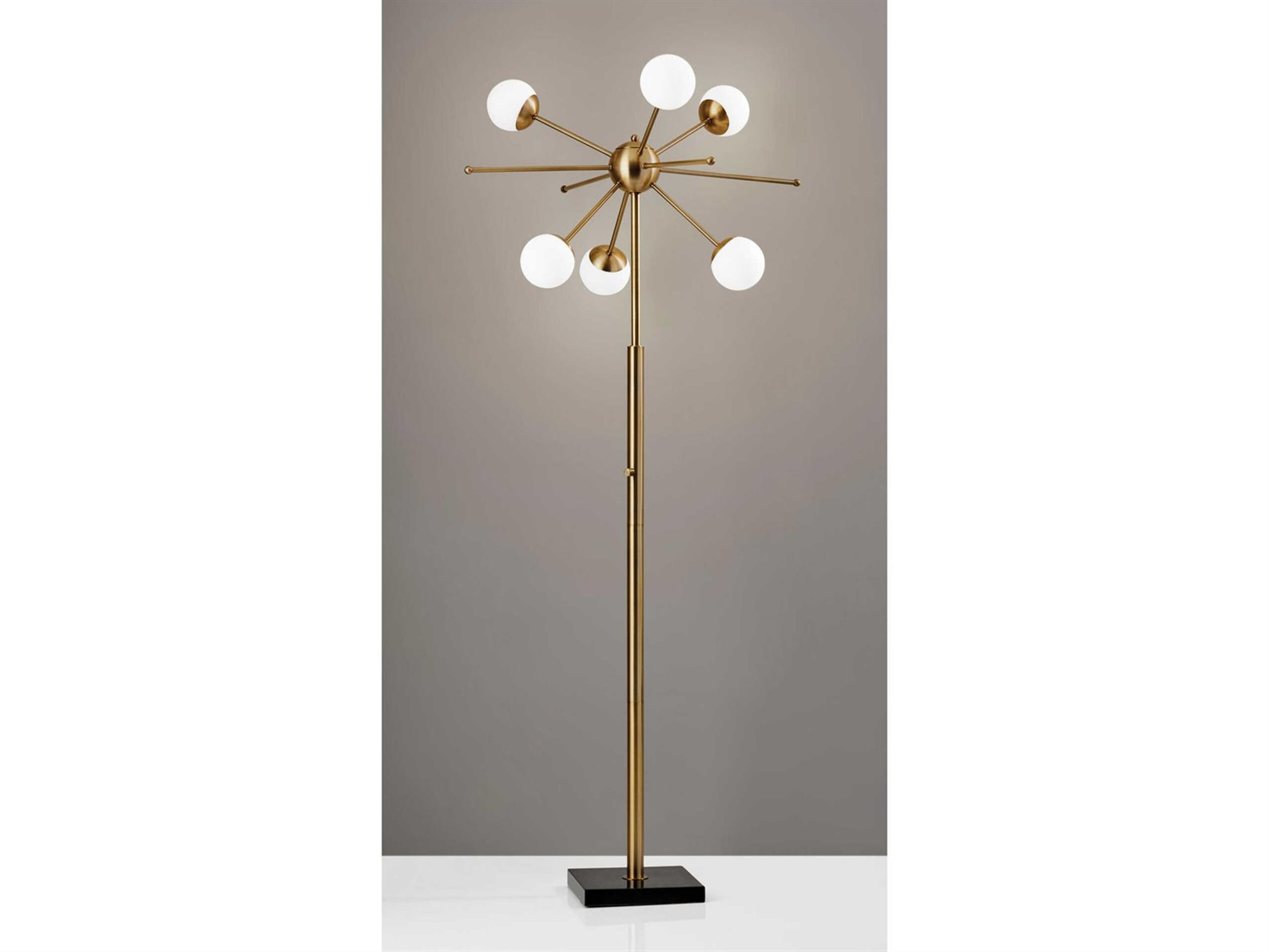Adesso Doppler Antique Brass White Opal Glass Floor Lamp