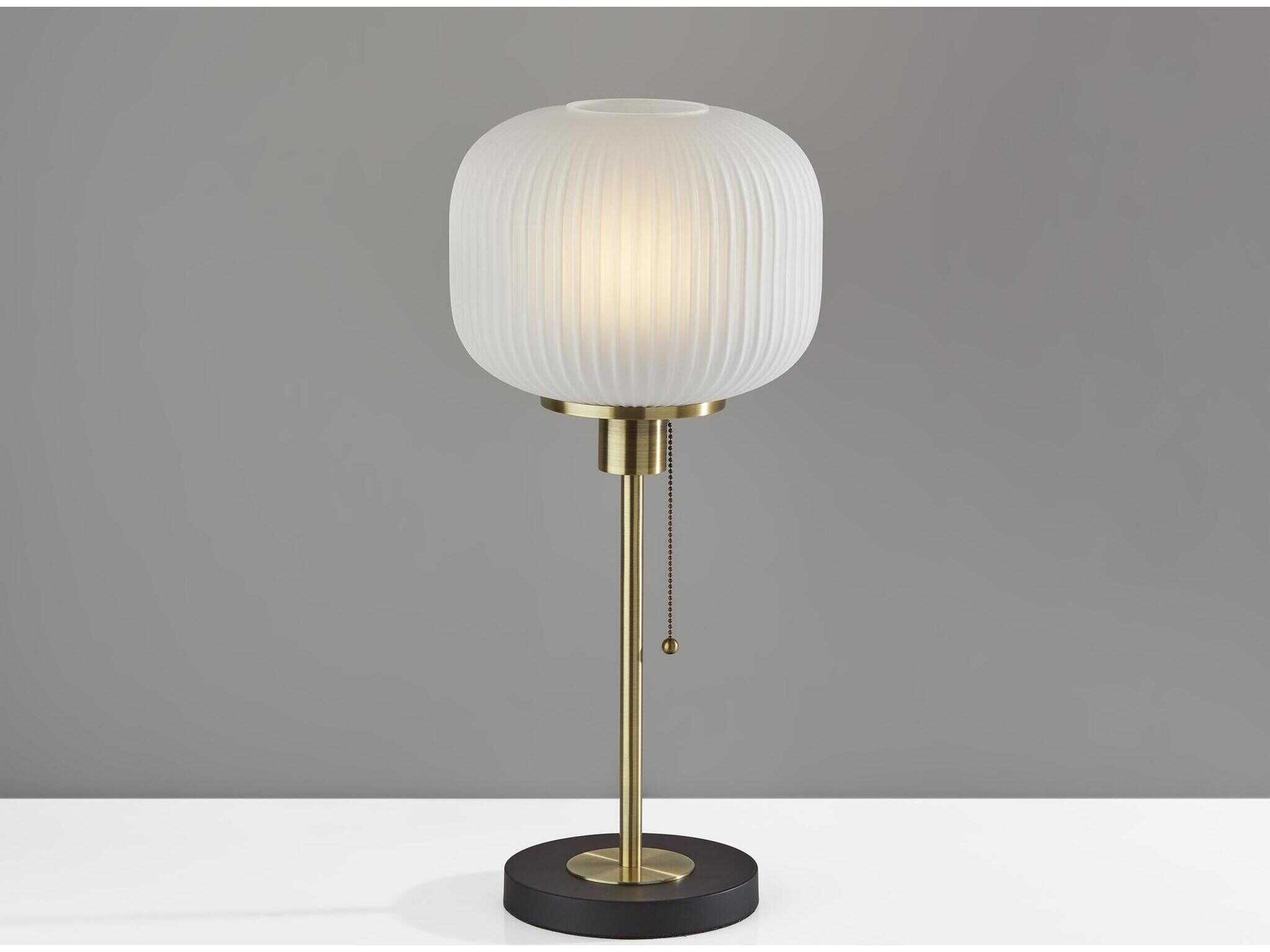 Adesso Hazel Antique Brass Frosted Ribbed Glass Table Lamp
