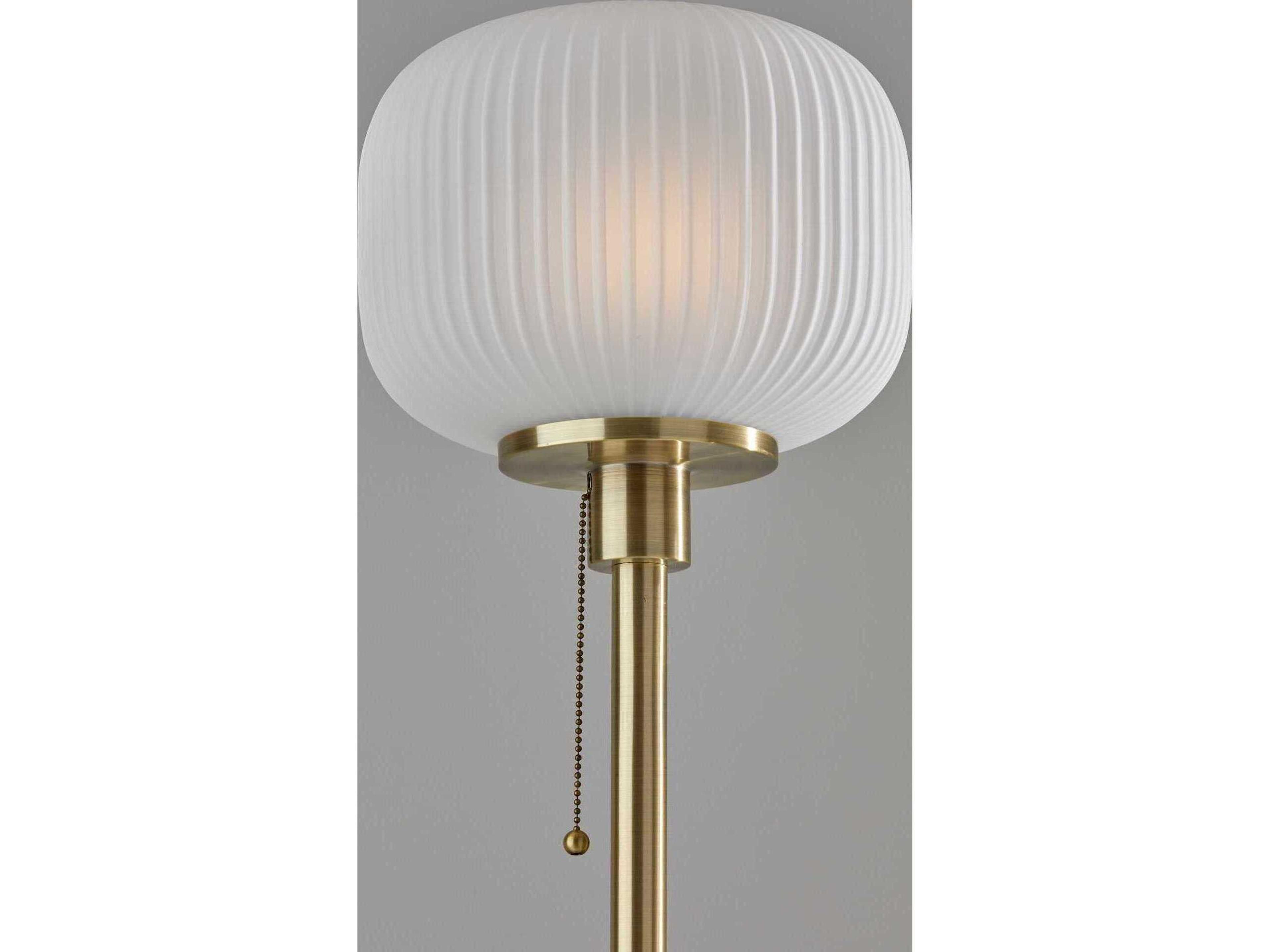 Adesso Hazel Antique Brass Frosted Ribbed Glass Floor Lamp