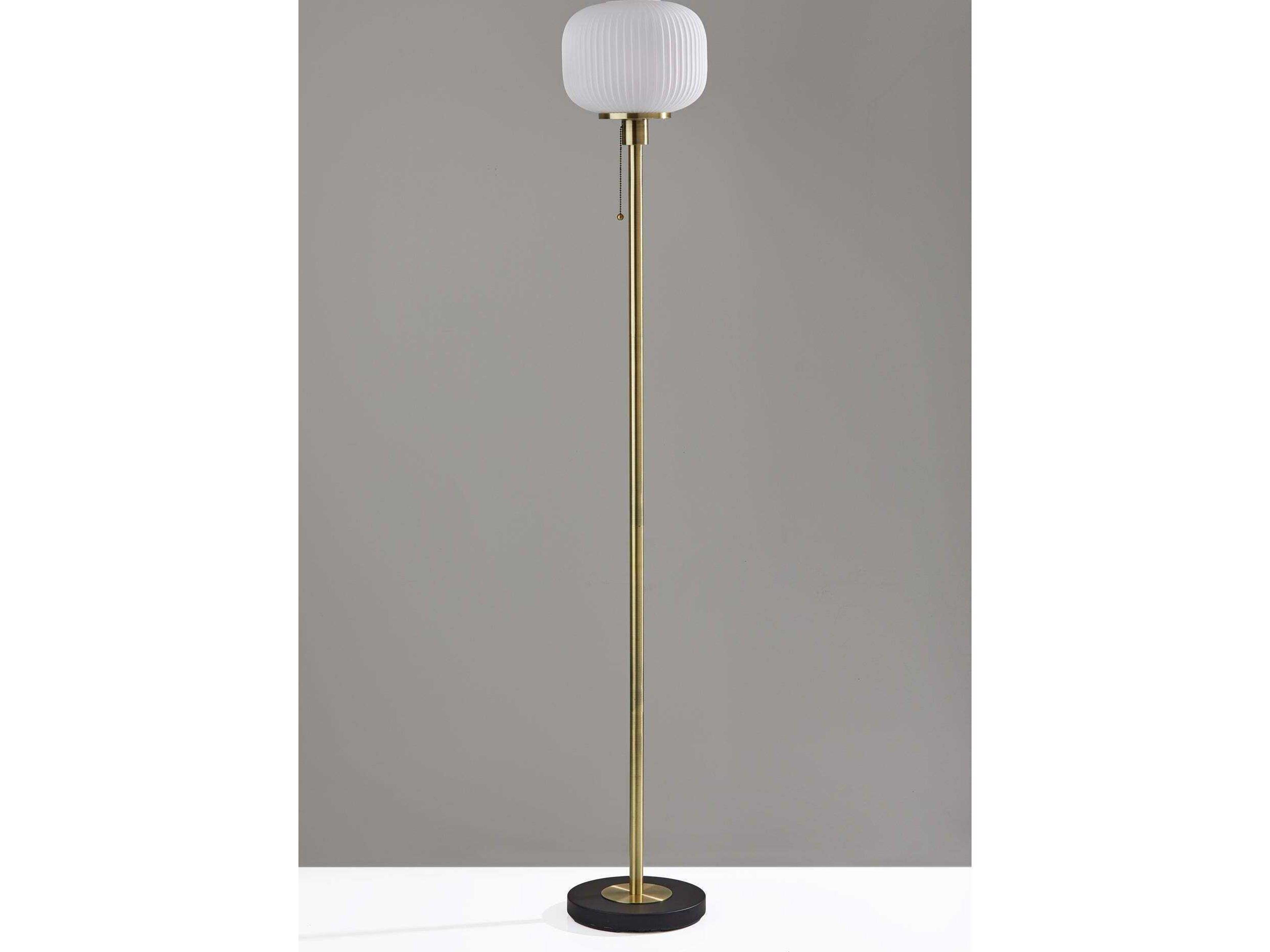 Adesso Hazel Antique Brass Frosted Ribbed Glass Floor Lamp