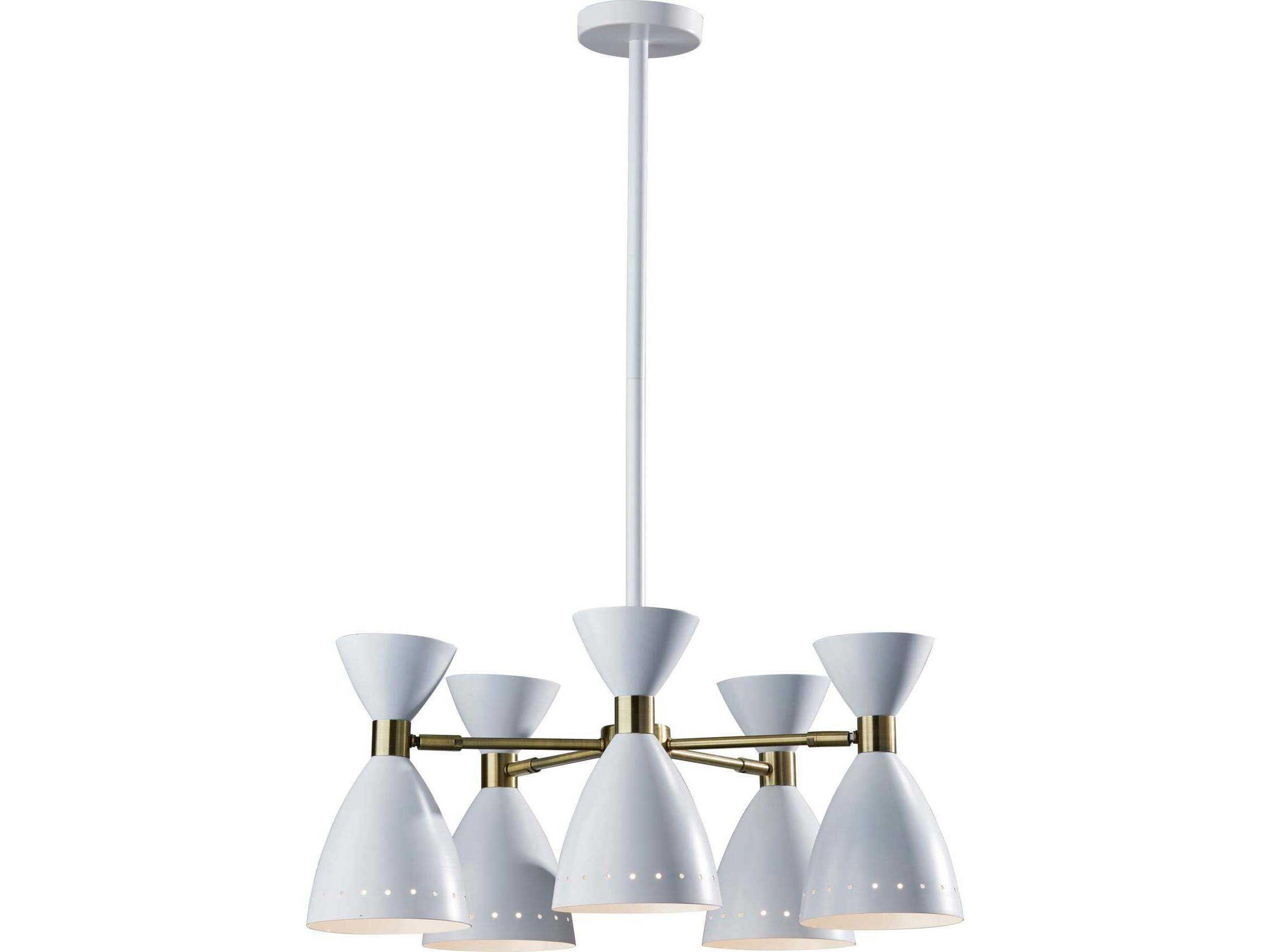 Oscar 5-Head Pendant Light in White and Antique Brass
