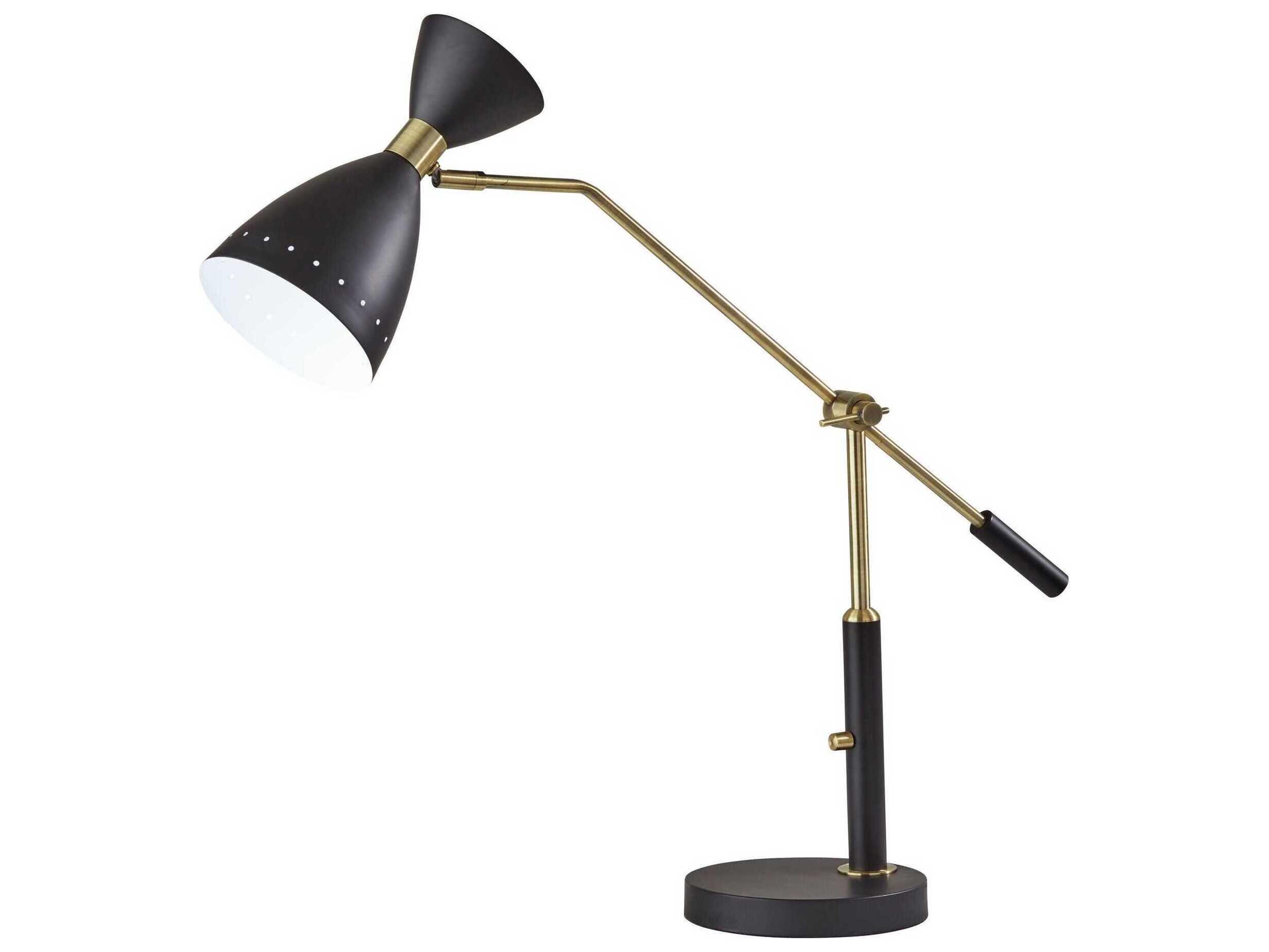 Oscar Adjustable Desk Lamp Black and Antique Brass Mid-Century Modern