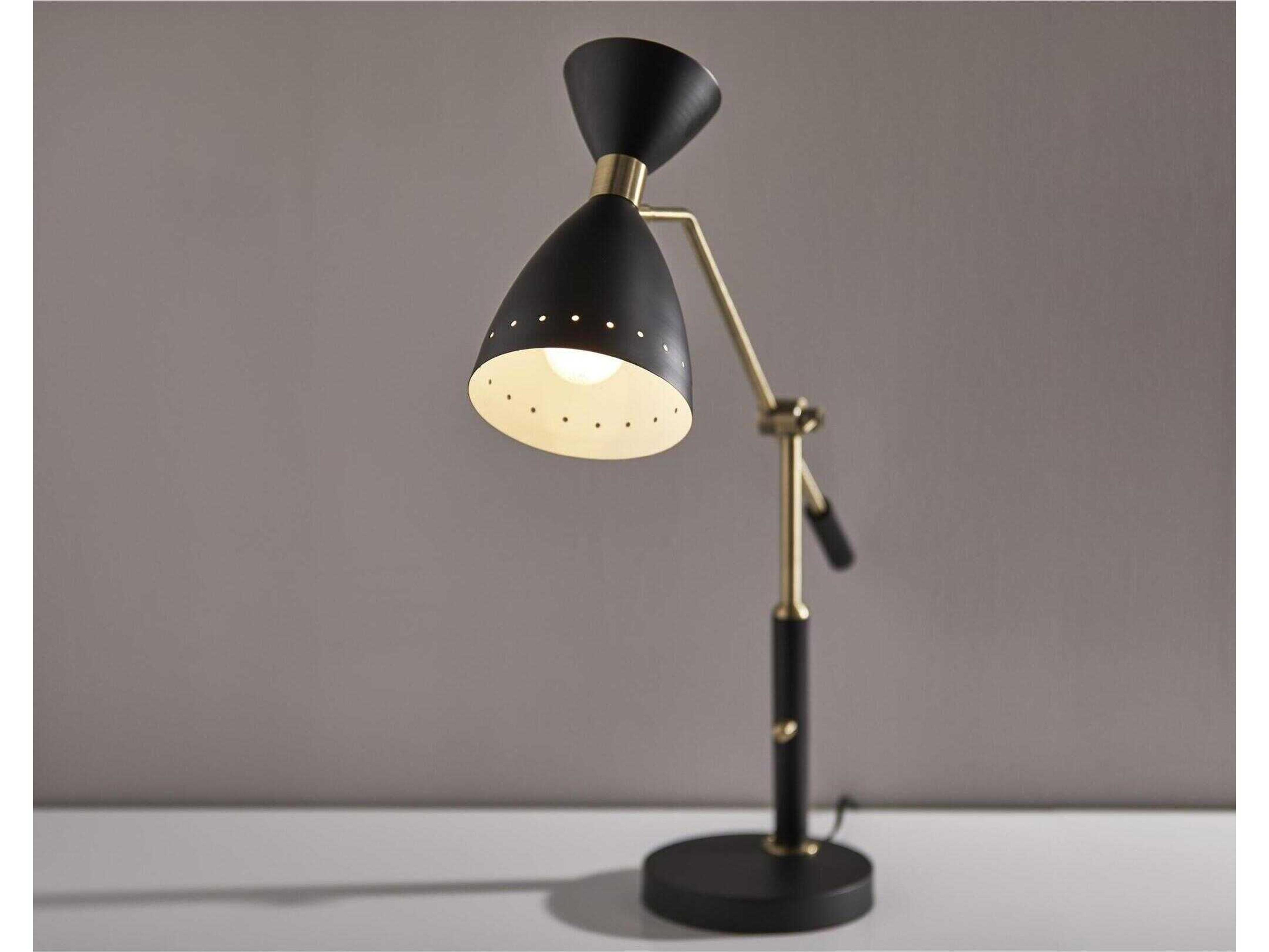 Adesso Oscar Black Antique Brass Metal With Accent Desk Lamp