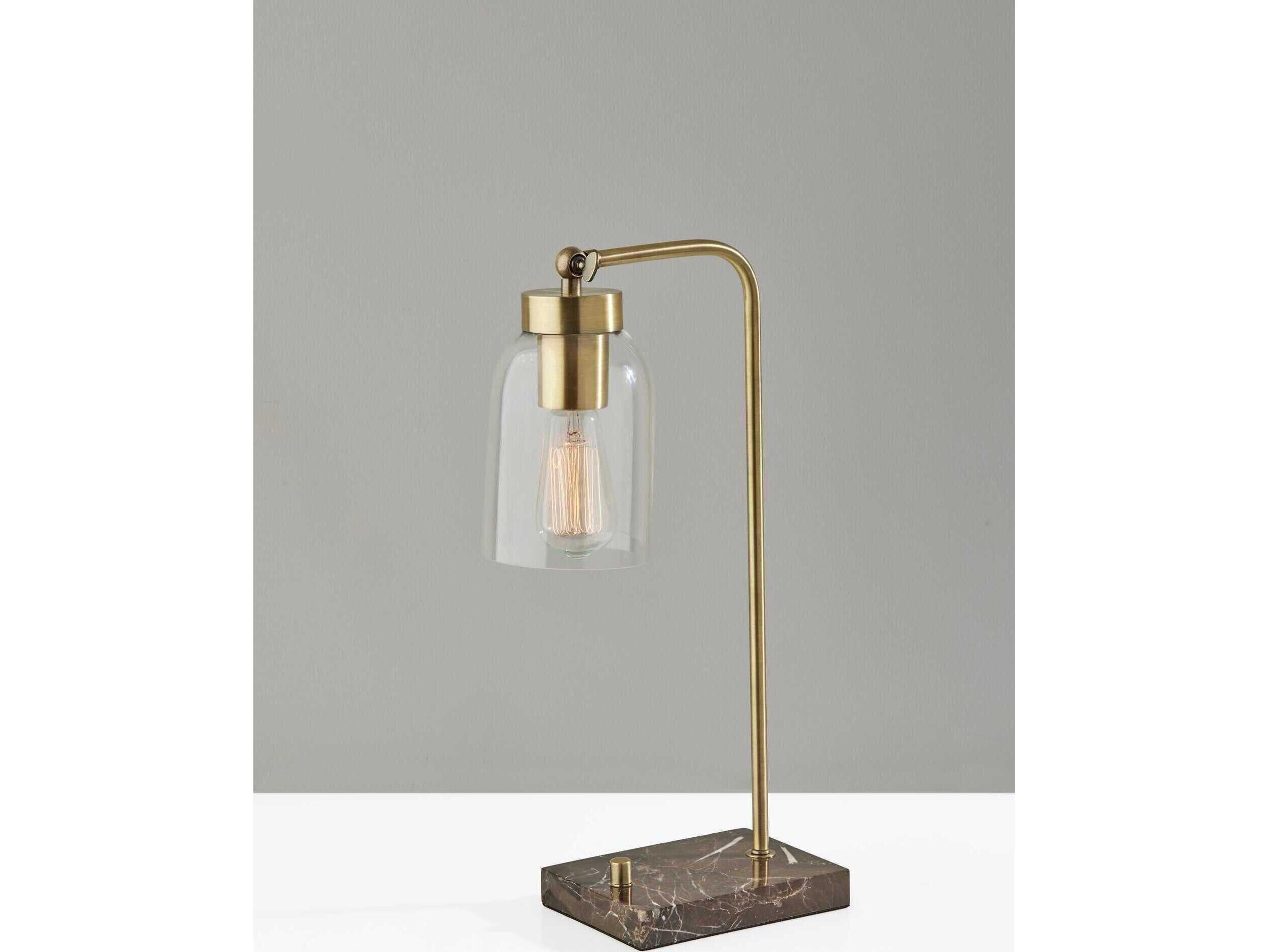 Adesso Bristol Antique Brass Clear Glass Desk Lamp