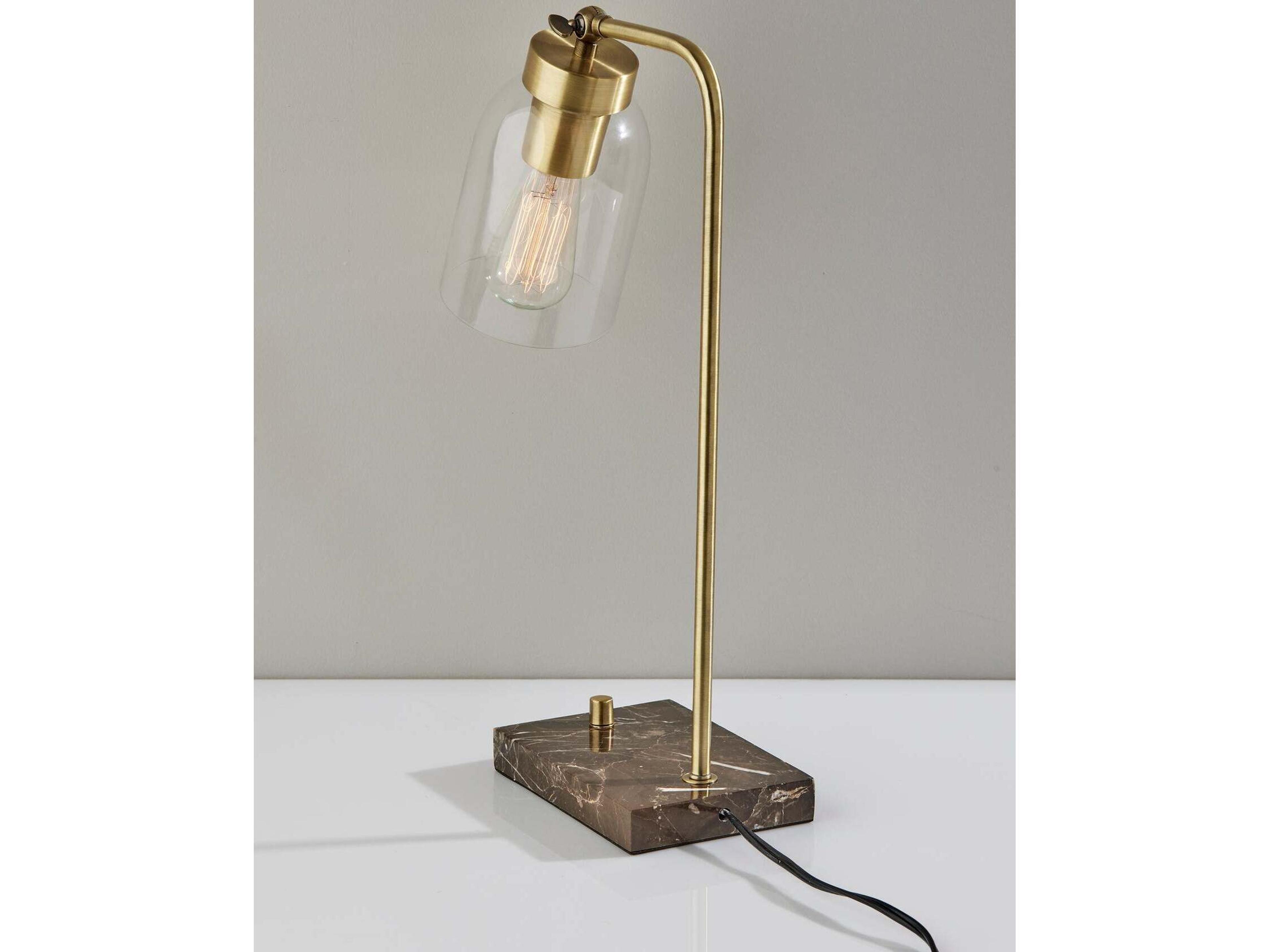 Adesso Bristol Antique Brass Clear Glass Desk Lamp