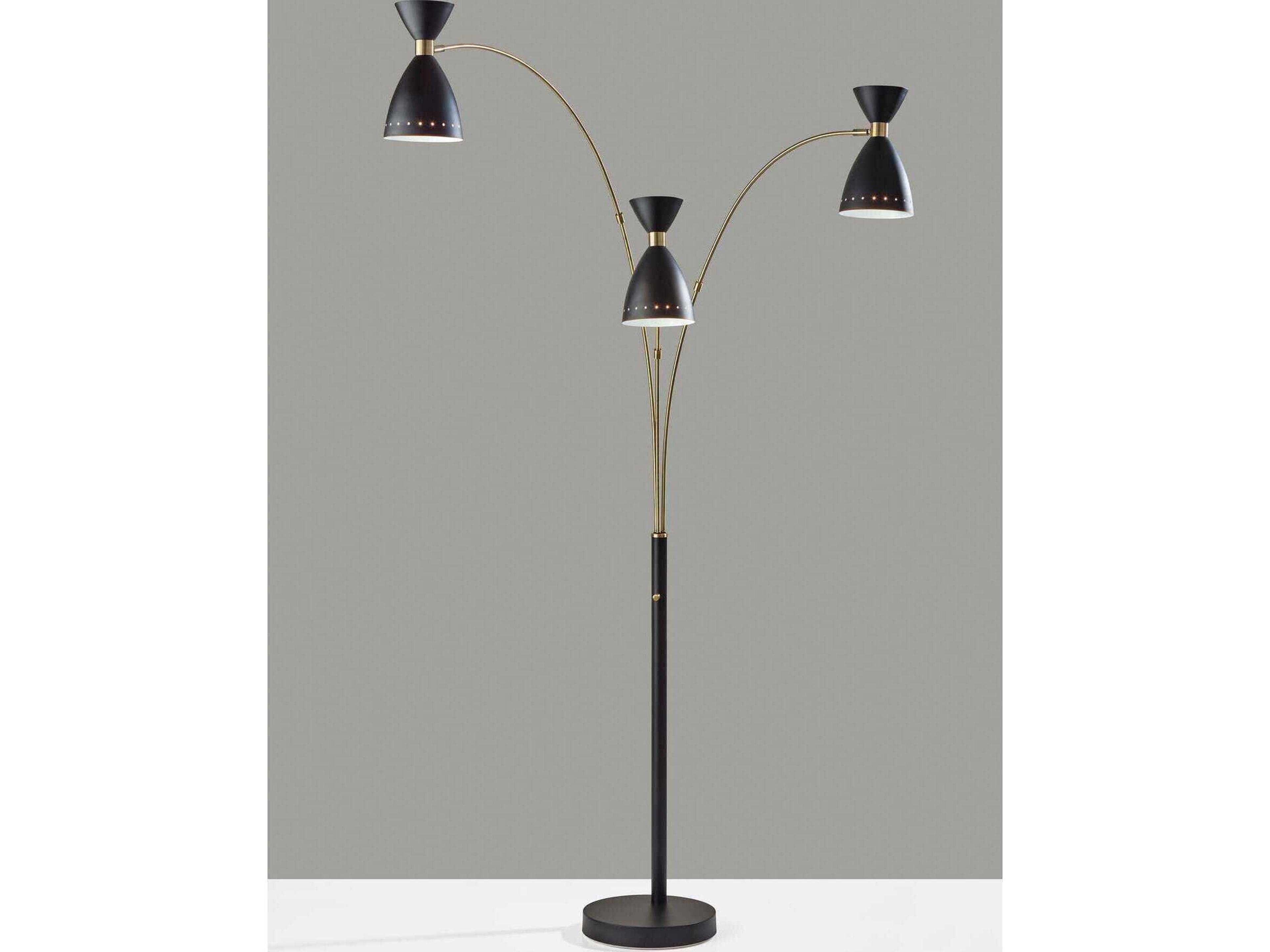 Adesso Oscar Black Antique Brass Painted Metal Floor Lamp