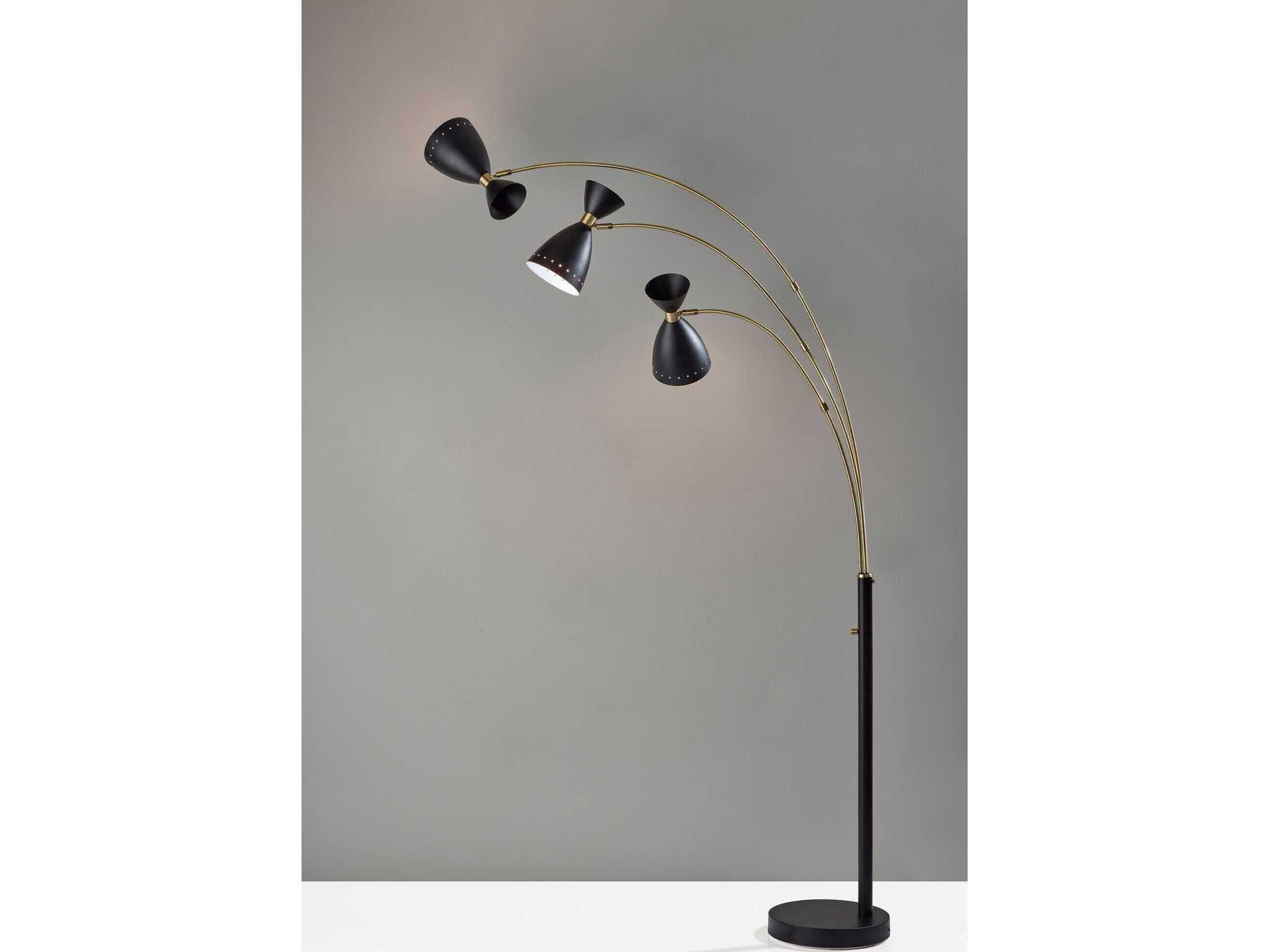 Adesso Oscar Black Antique Brass Painted Metal Floor Lamp