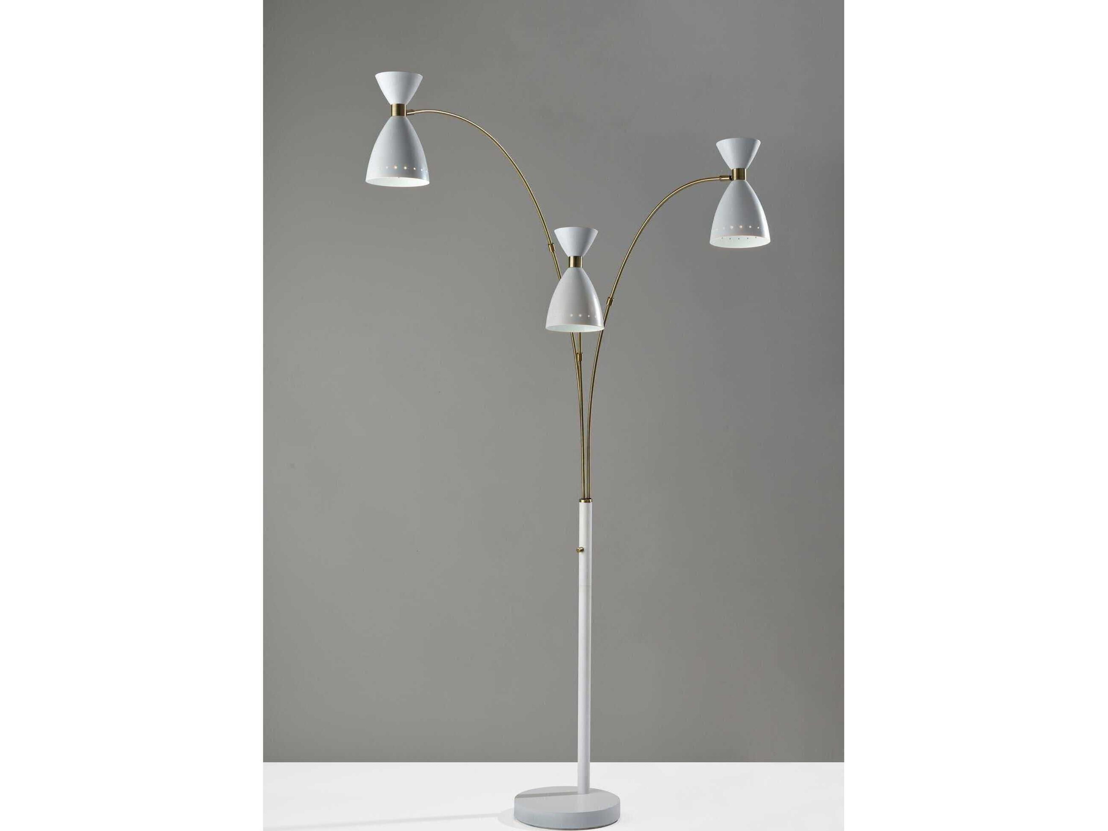 Adesso Oscar White Antique Brass Painted Metal Floor Lamp