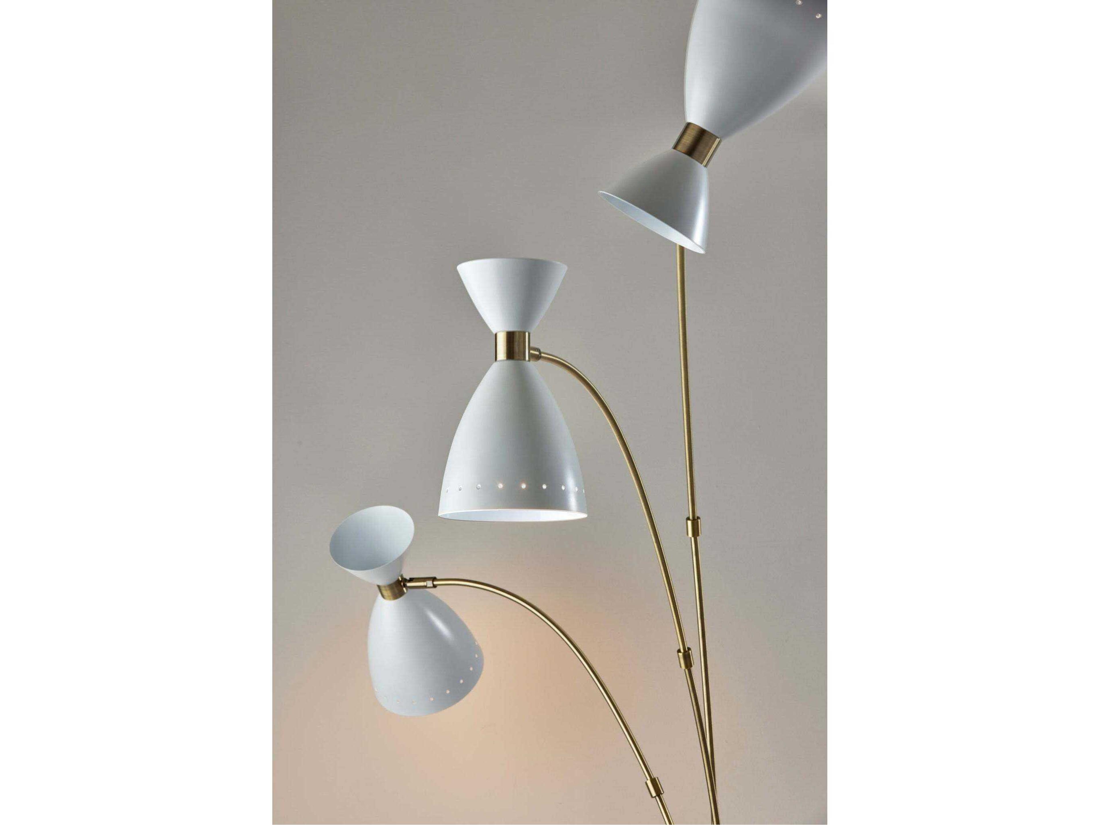 Adesso Oscar White Antique Brass Painted Metal Floor Lamp