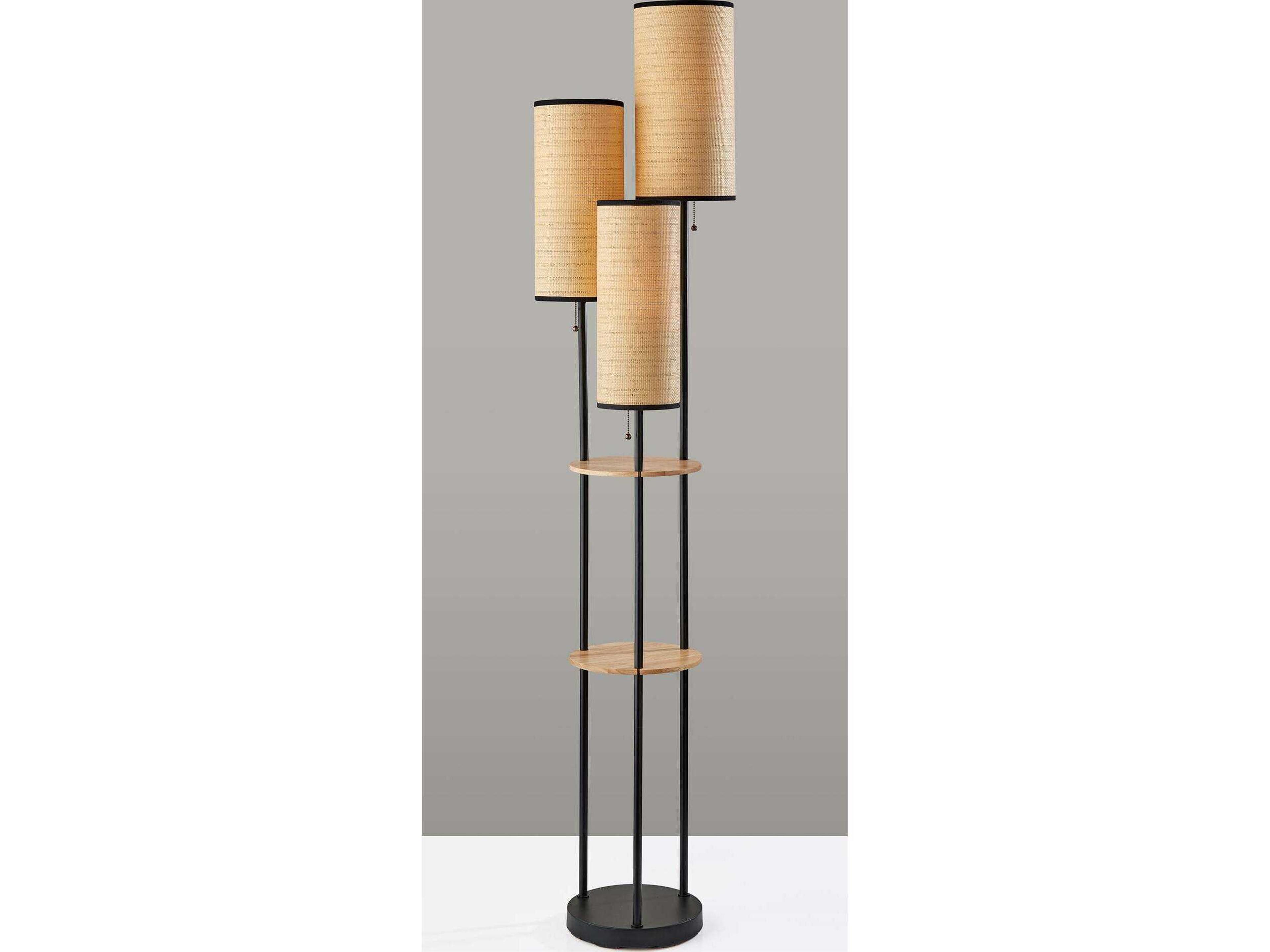 Adesso Trio Black Natural Shelves Woven Paper With Trim Floor Lamp