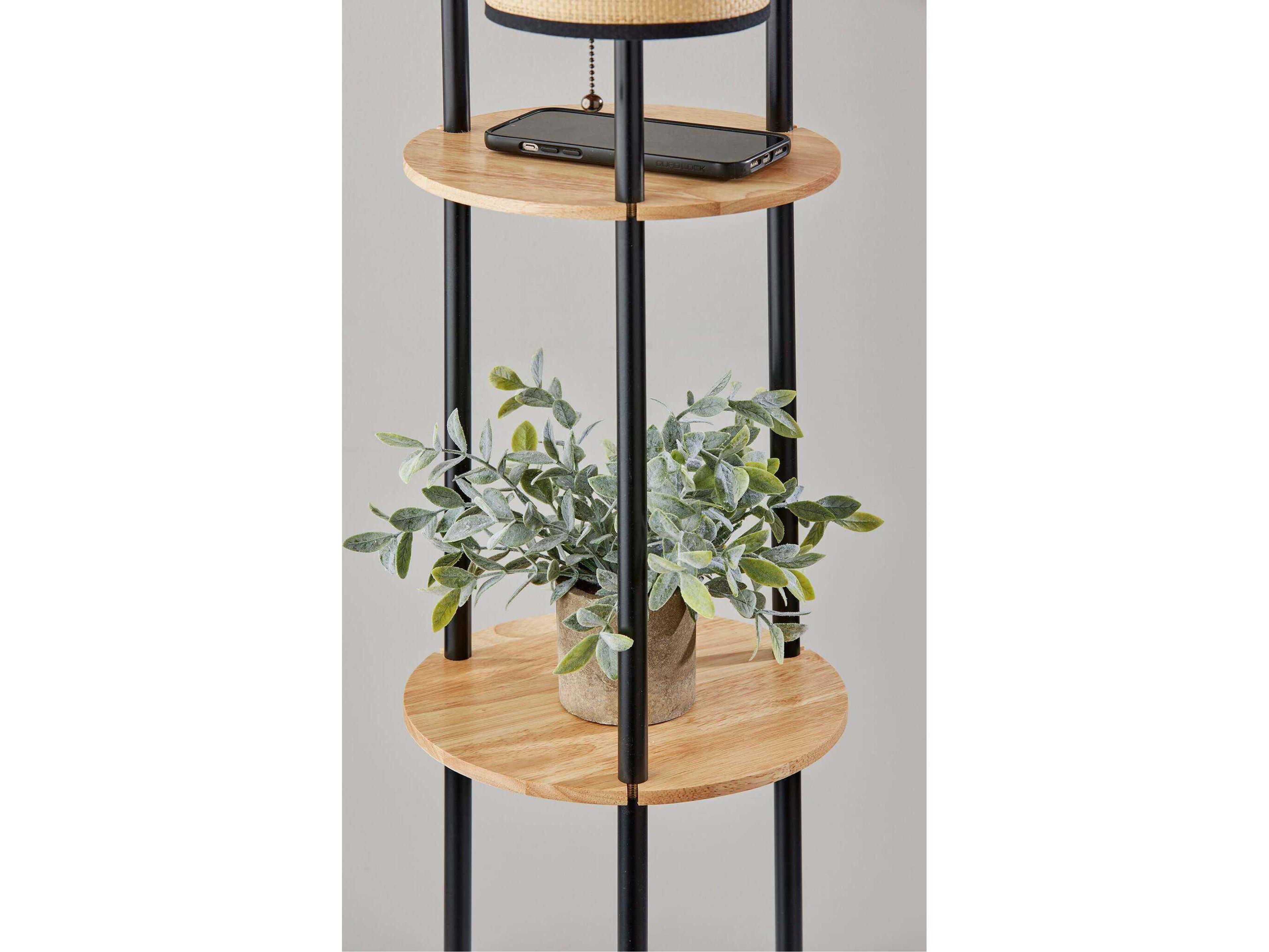 Adesso Trio Black Natural Shelves Woven Paper With Trim Floor Lamp