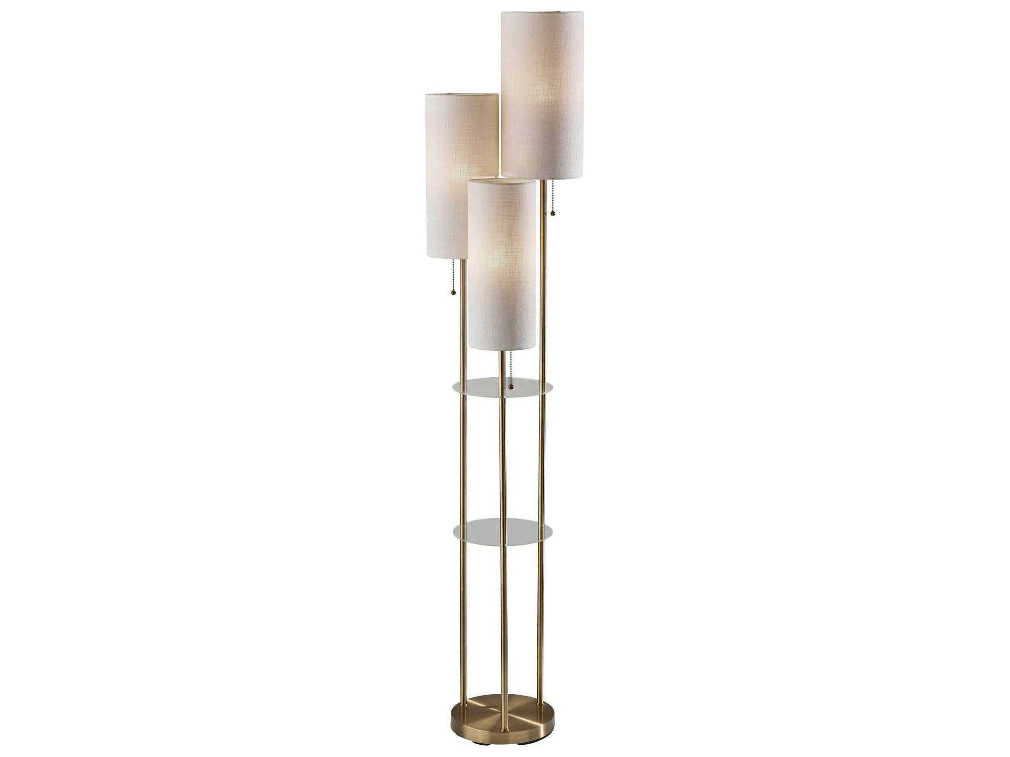 Trio Shelf Floor Lamp in Antique Brass