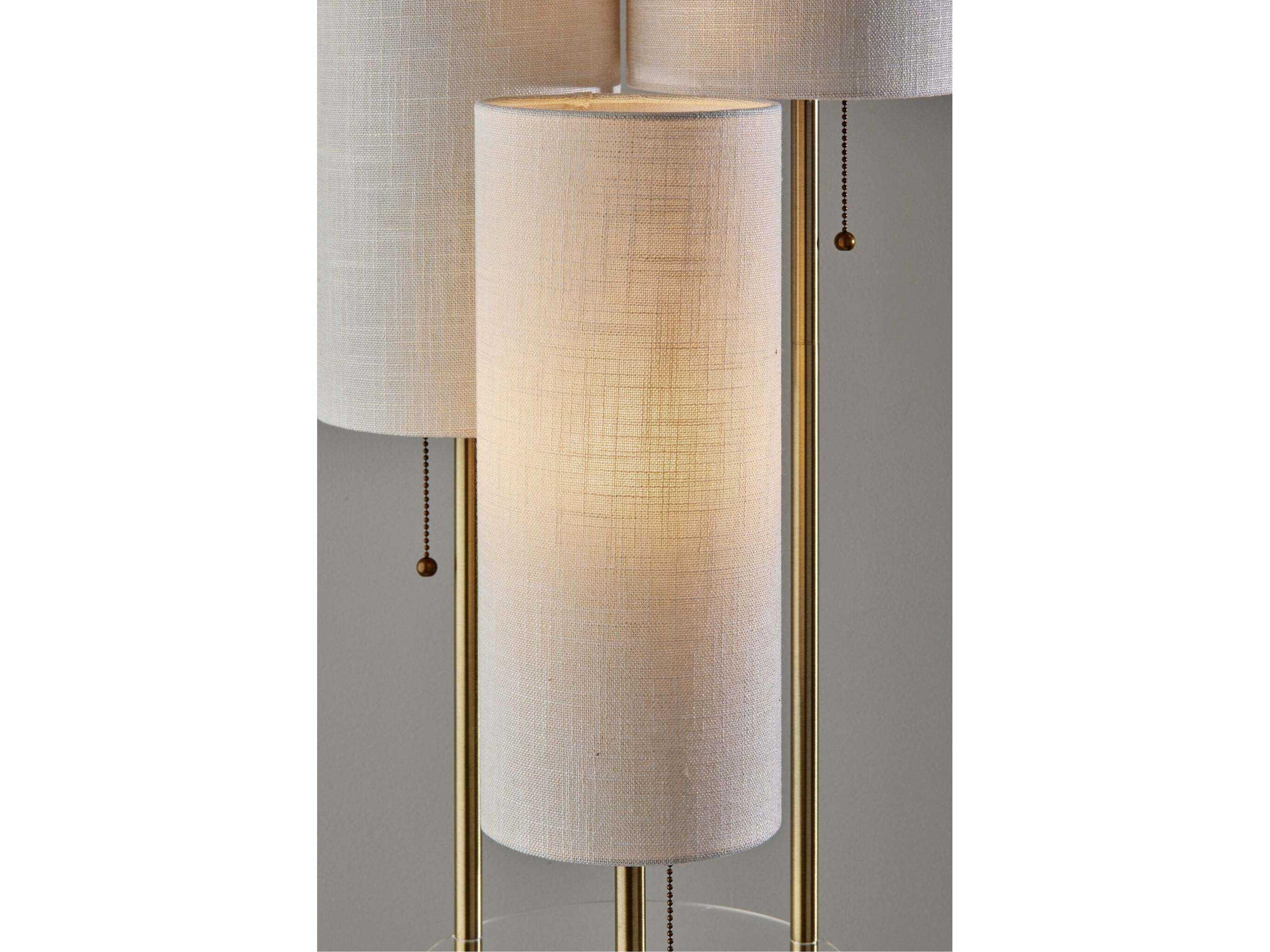 Adesso Trio Antique Brass Cream Textured Fabric Floor Lamp