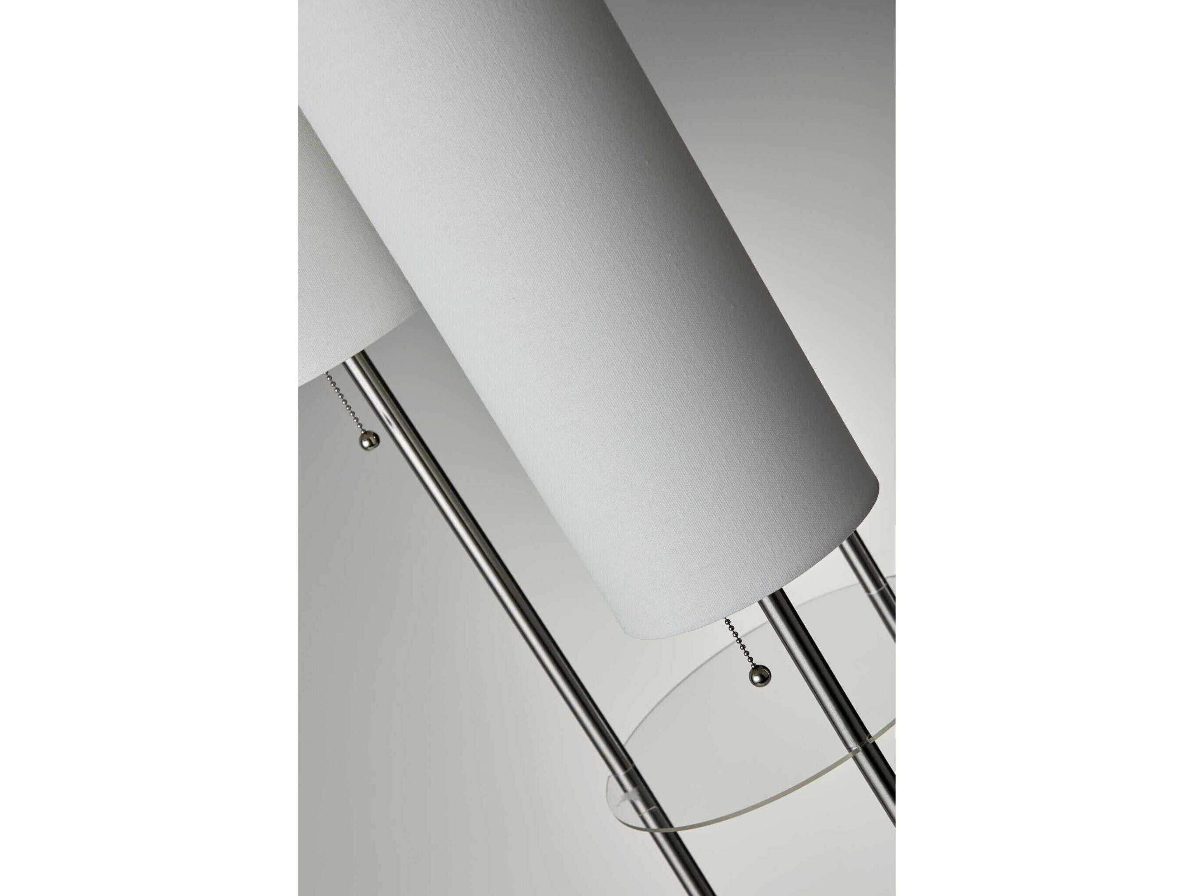 Adesso Trio Brushed Steel White Linen Floor Lamp