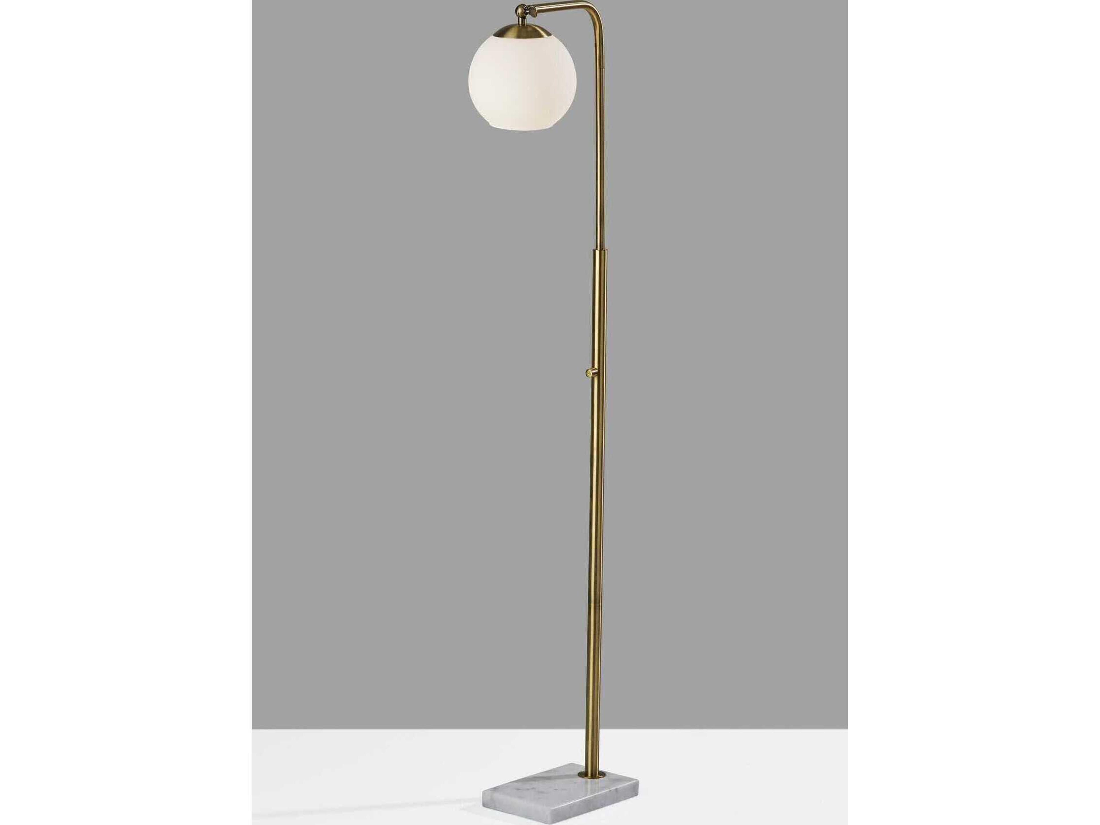 Adesso Remi Antique Brass White Opal Glass Floor Lamp
