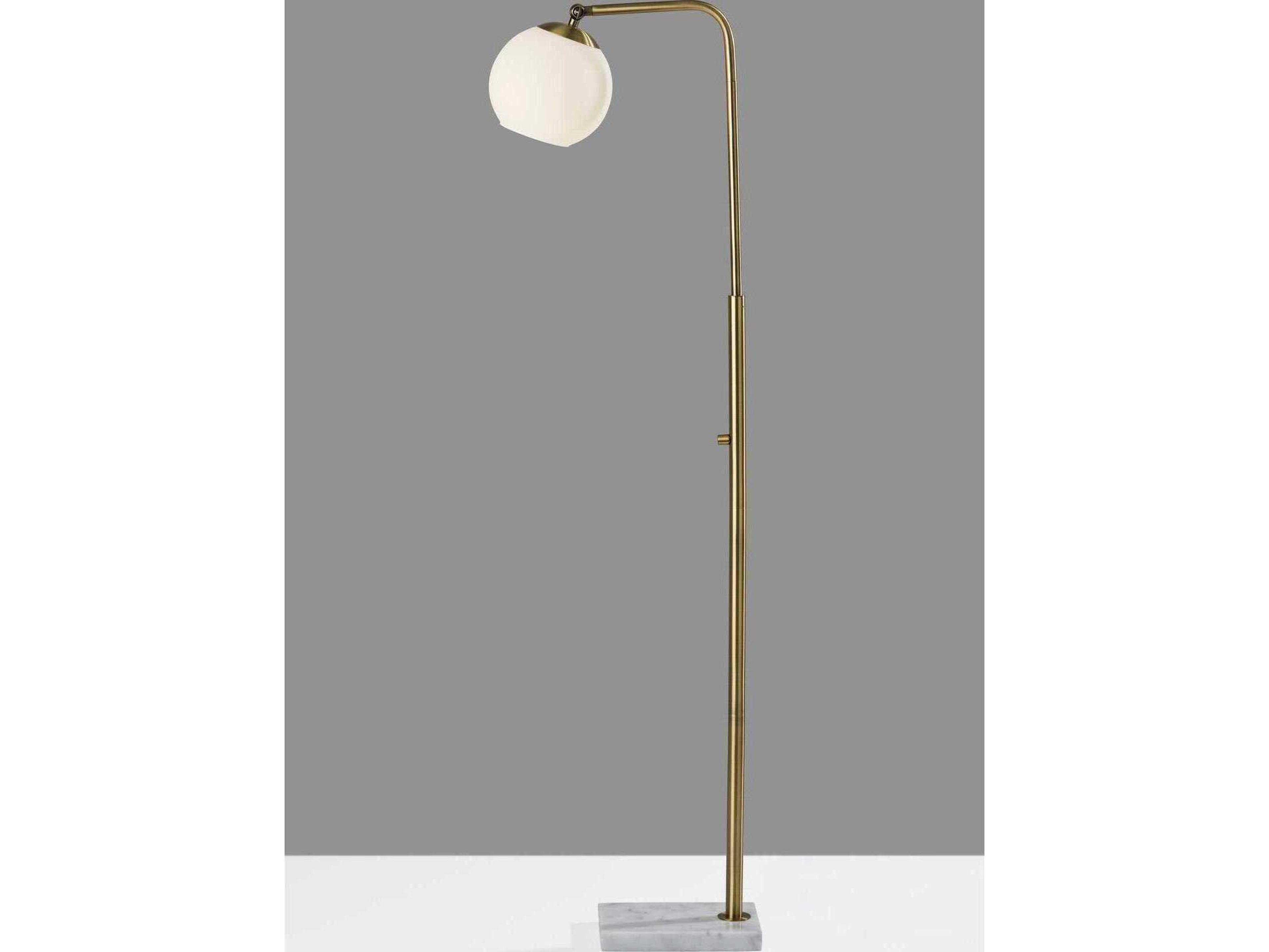 Adesso Remi Antique Brass White Opal Glass Floor Lamp