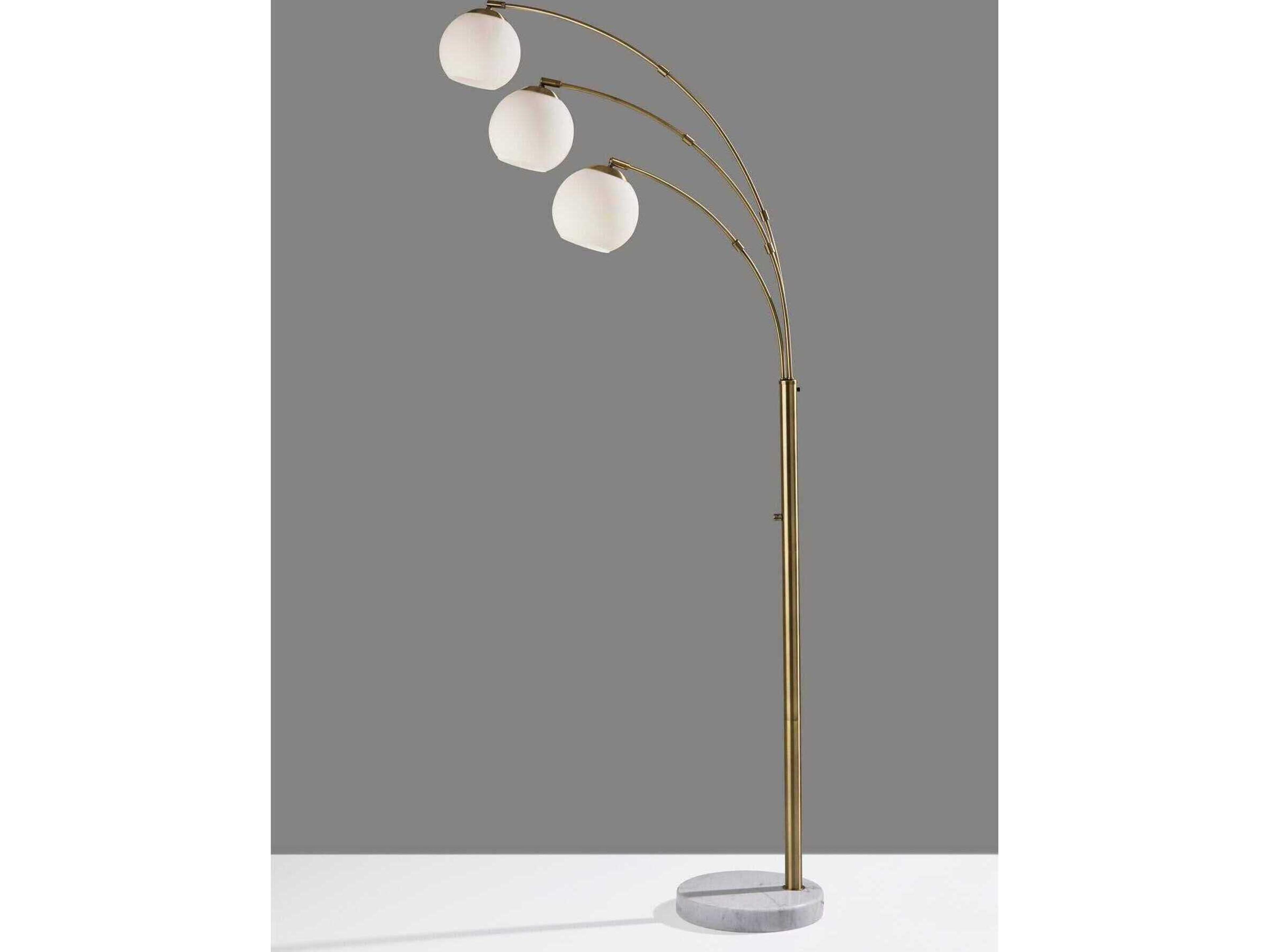 Adesso Remi Antique Brass White Opal Glass Floor Lamp