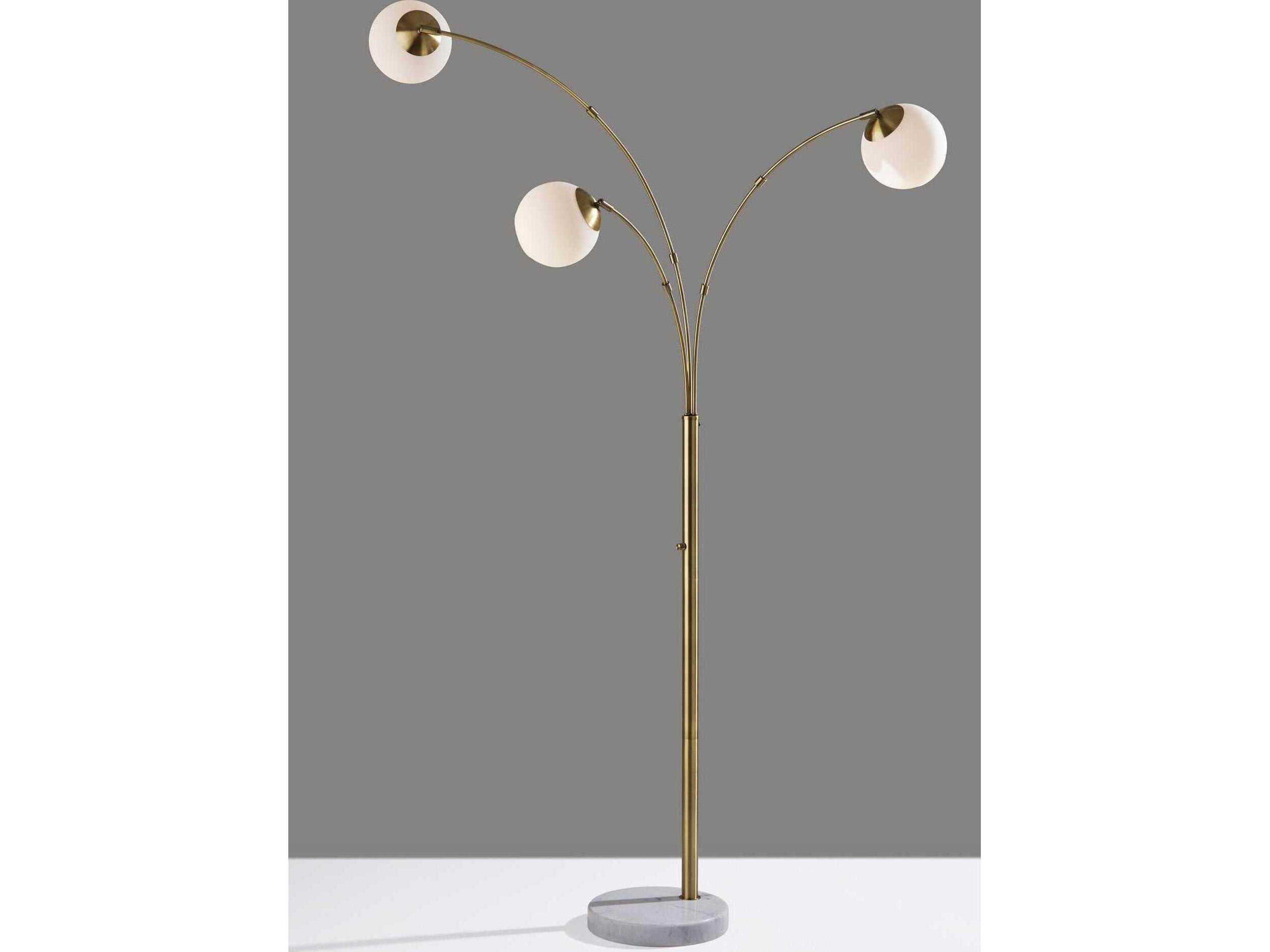Adesso Remi Antique Brass White Opal Glass Floor Lamp