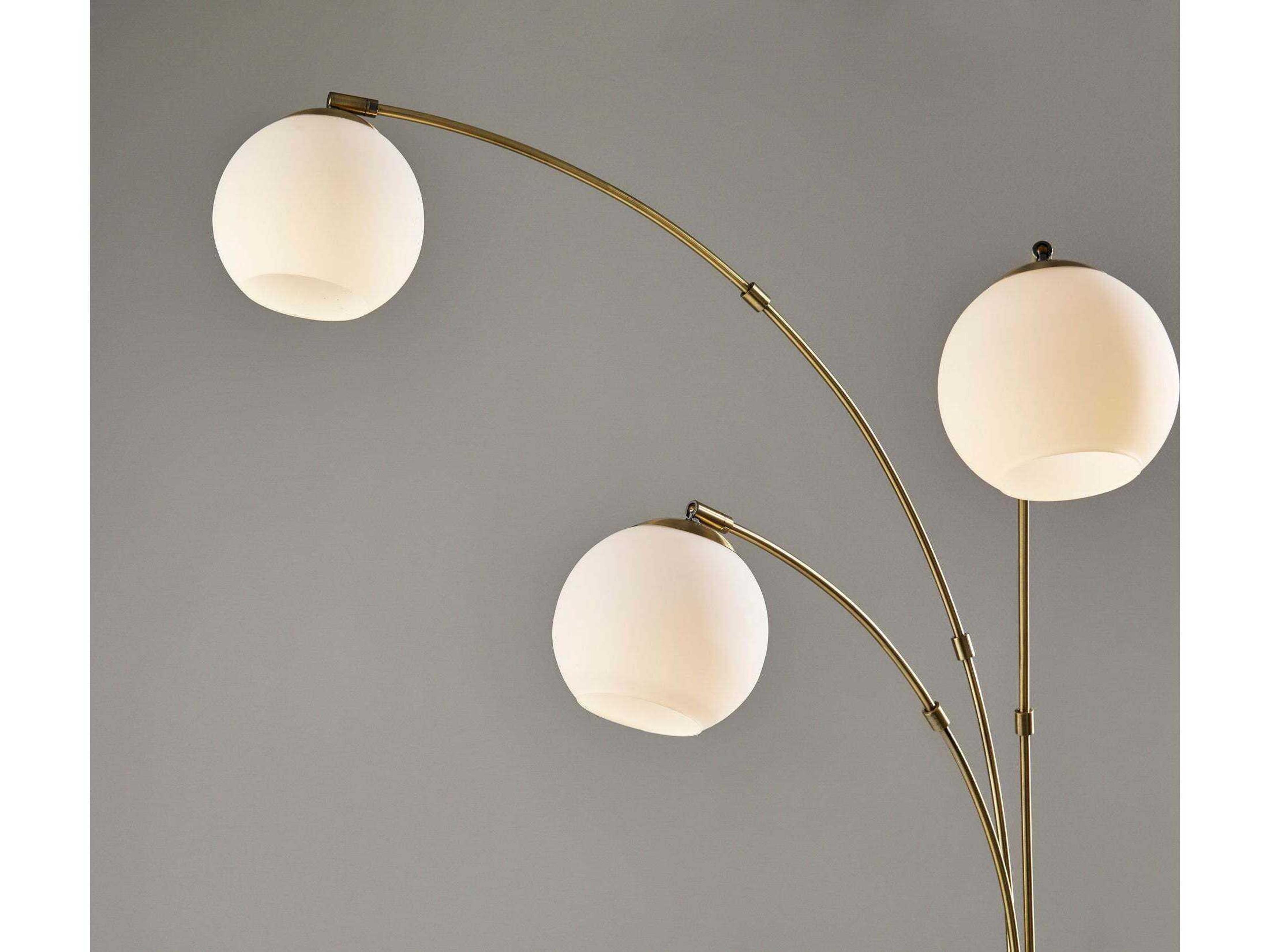 Adesso Remi Antique Brass White Opal Glass Floor Lamp