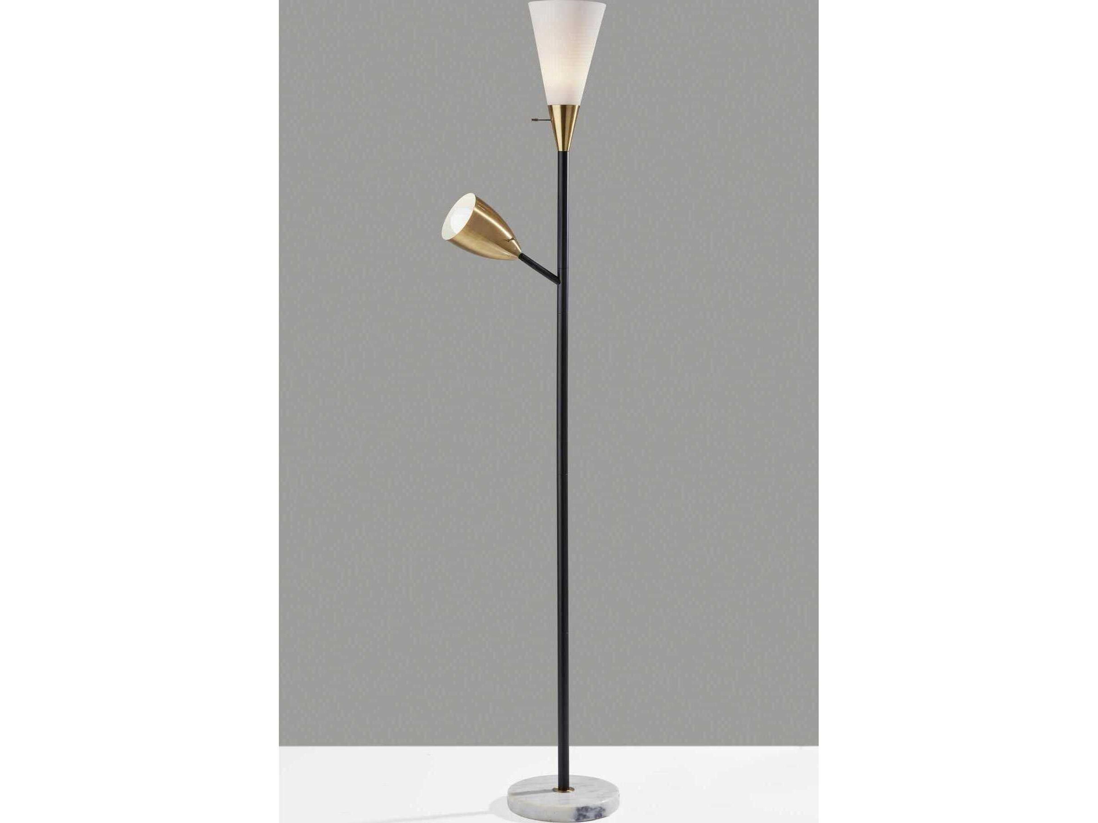 Adesso Dixon Black Antique Brass Frosted Glass Floor Lamp