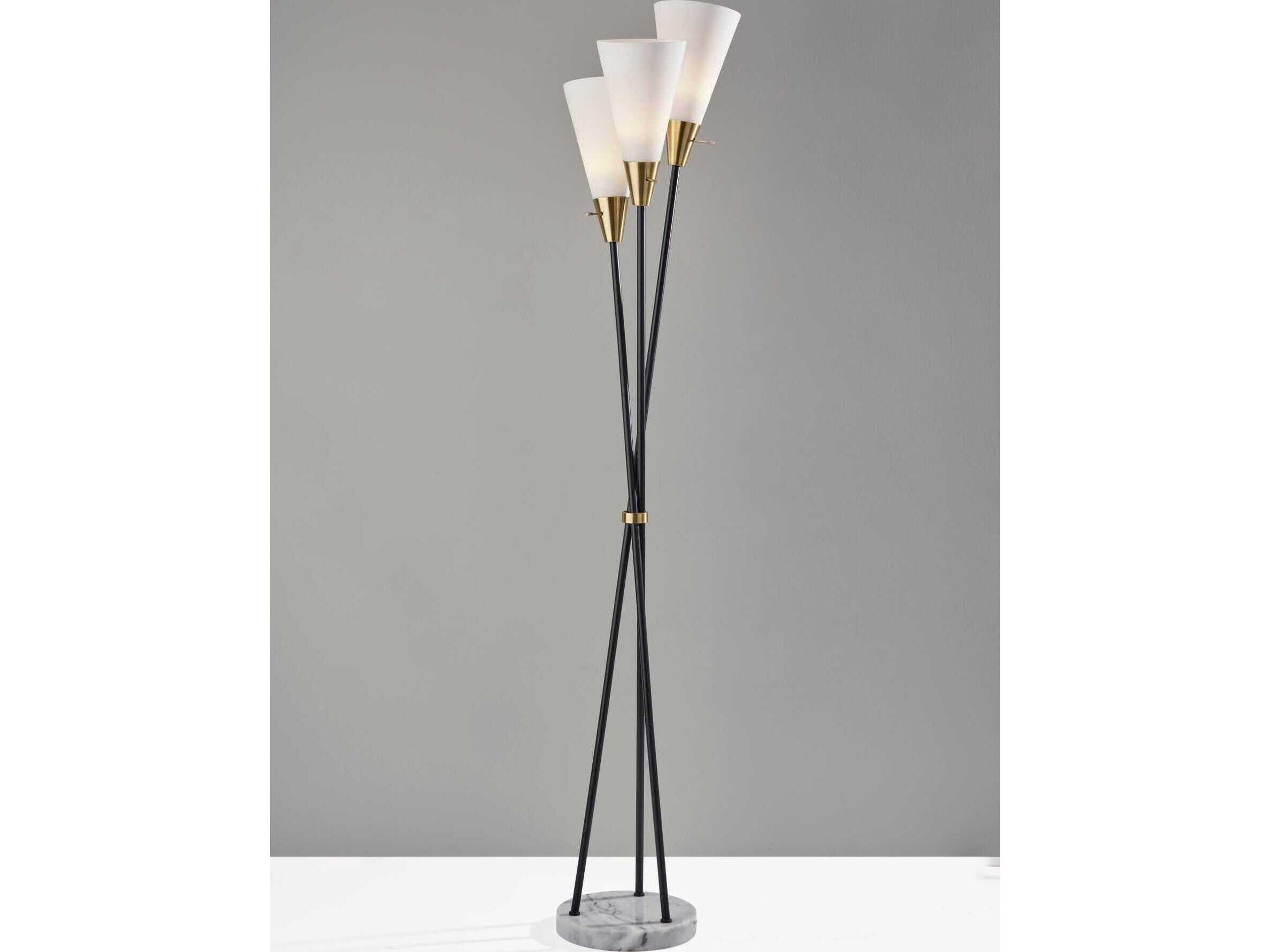 Adesso Dixon Black Antique Brass Frosted Glass Floor Lamp