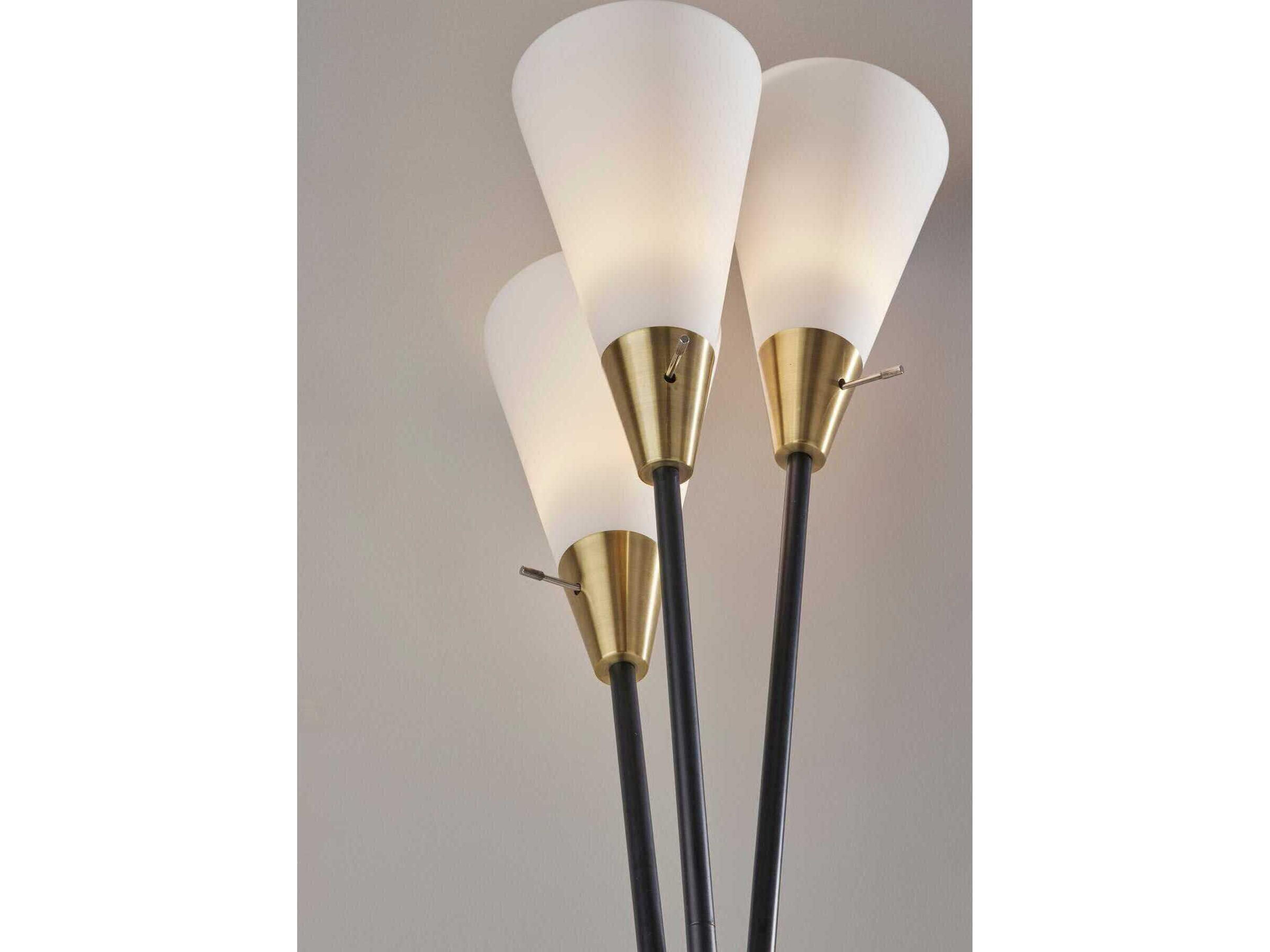 Adesso Dixon Black Antique Brass Frosted Glass Floor Lamp