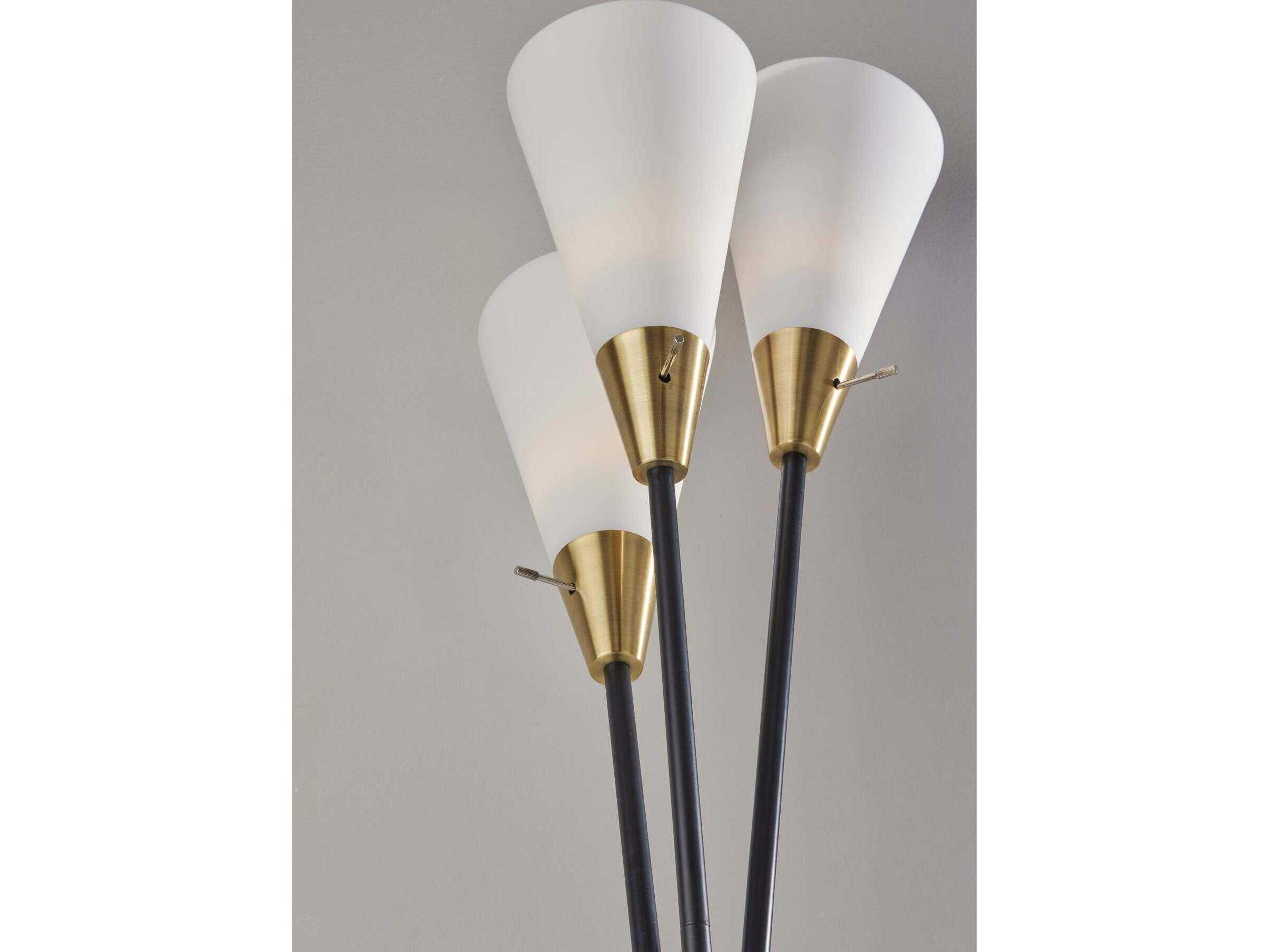 Adesso Dixon Black Antique Brass Frosted Glass Floor Lamp