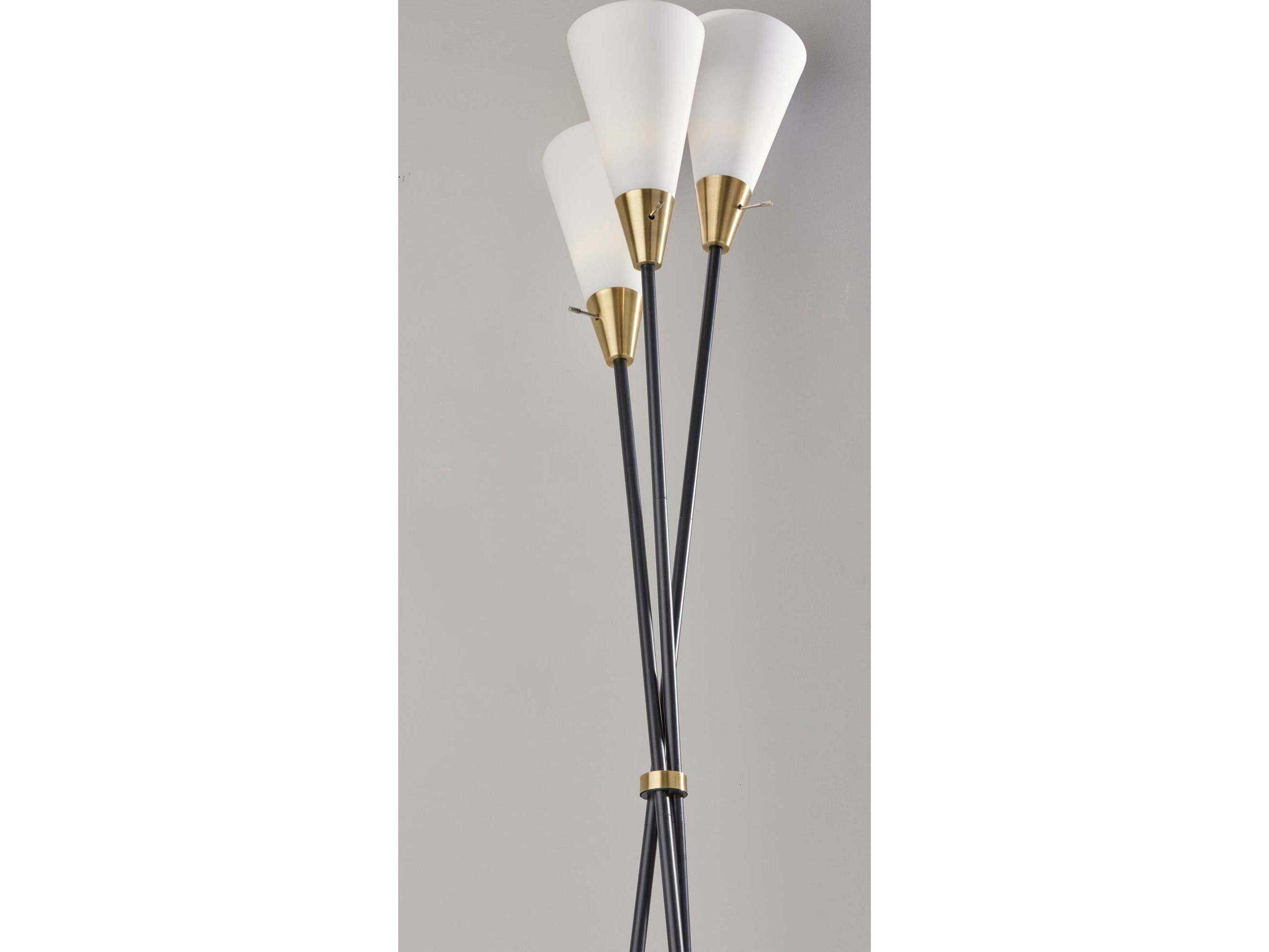 Adesso Dixon Black Antique Brass Frosted Glass Floor Lamp