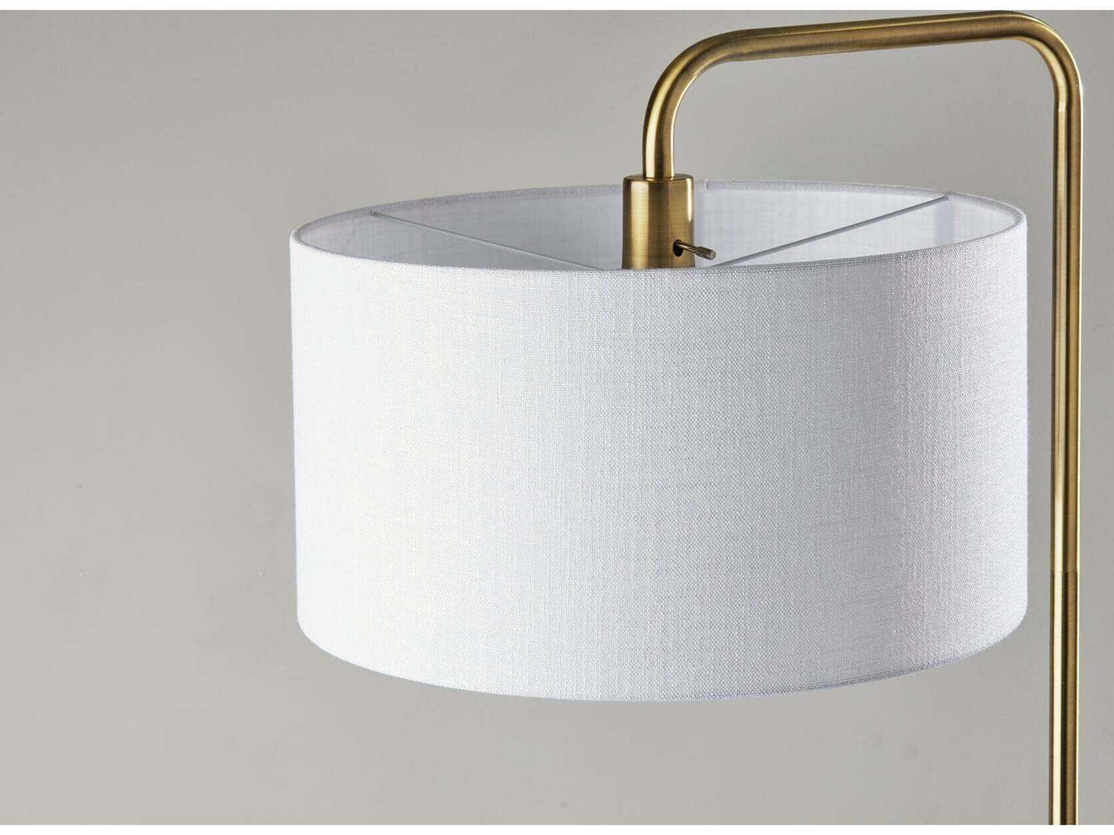 Adesso Justine Antique Brass White Textured Fabric Floor Lamp