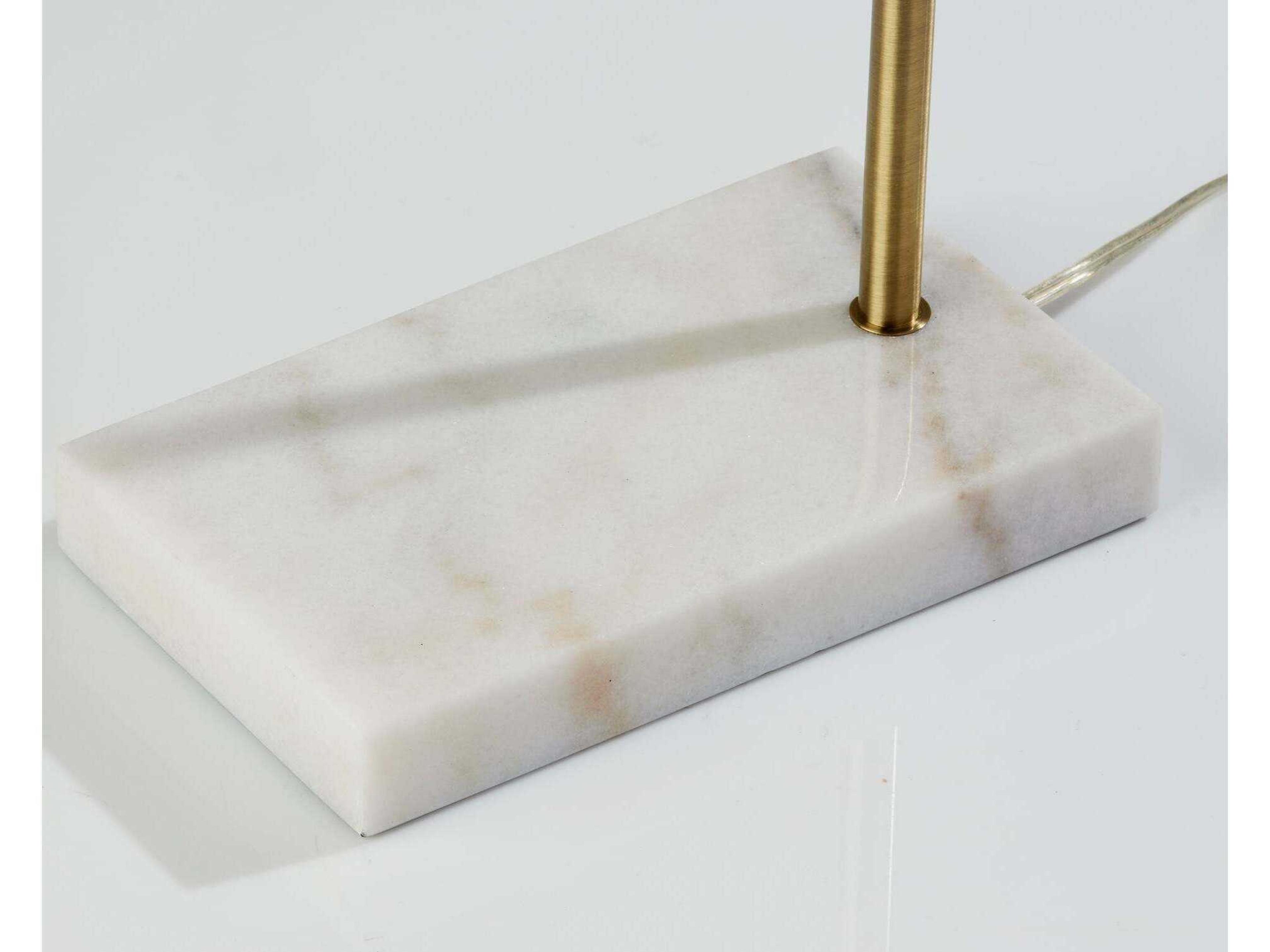 Adesso Justine Antique Brass White Textured Fabric Floor Lamp